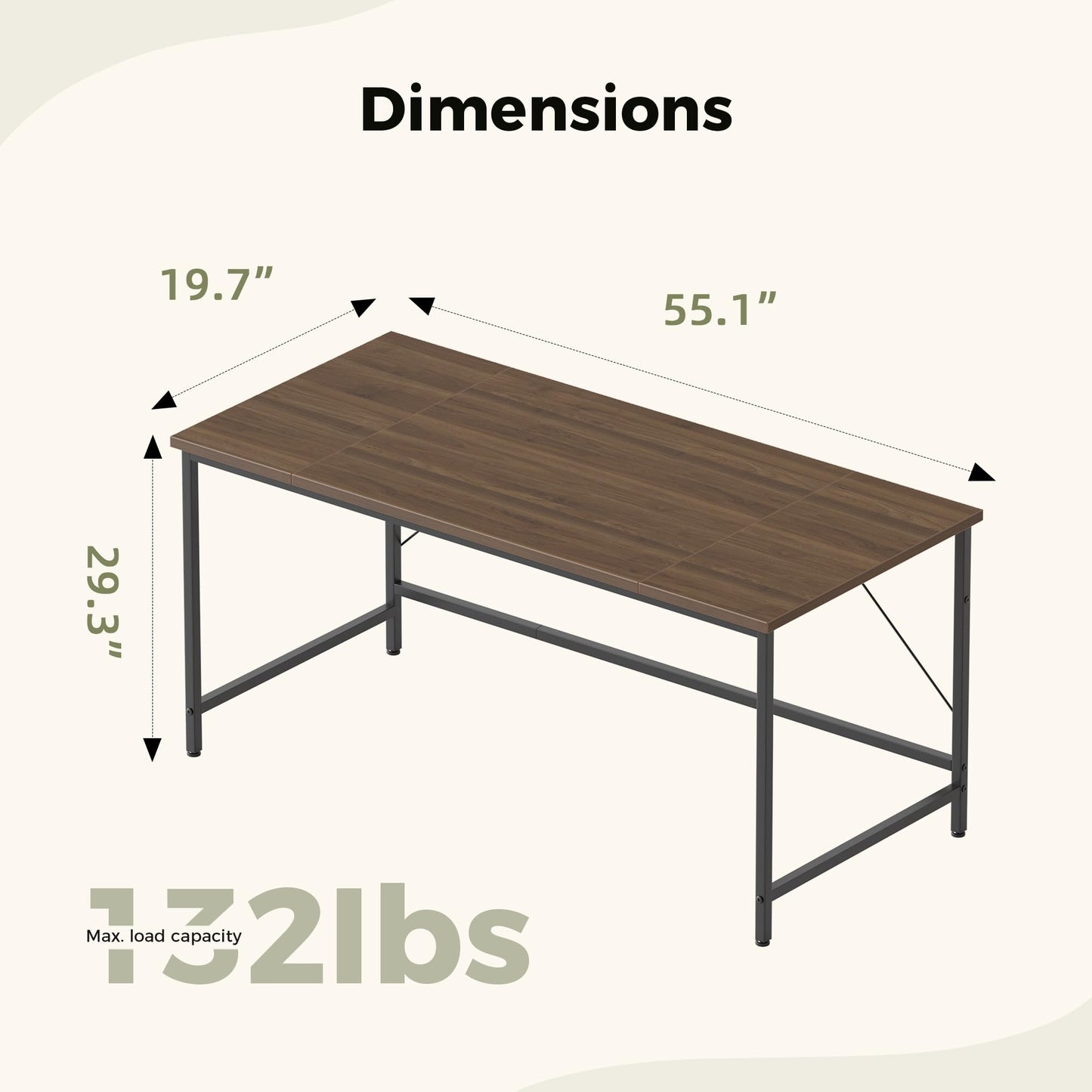 Mericonia 55 inch Computer Desk, Gaming Desk for Small Spaces, Modern Simple Style Table for Home Office, Study Student Writing Table