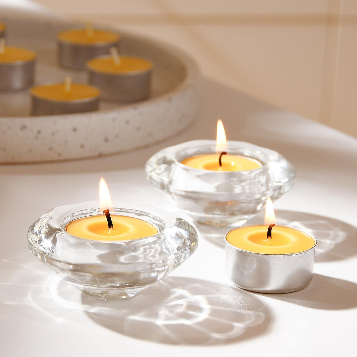 100-Pack Pure Beeswax Tealight Candles in Aluminum Cups - 4-5 Hour Burn Time, Lead-Free Cotton Wick, Natural Unscented Candles