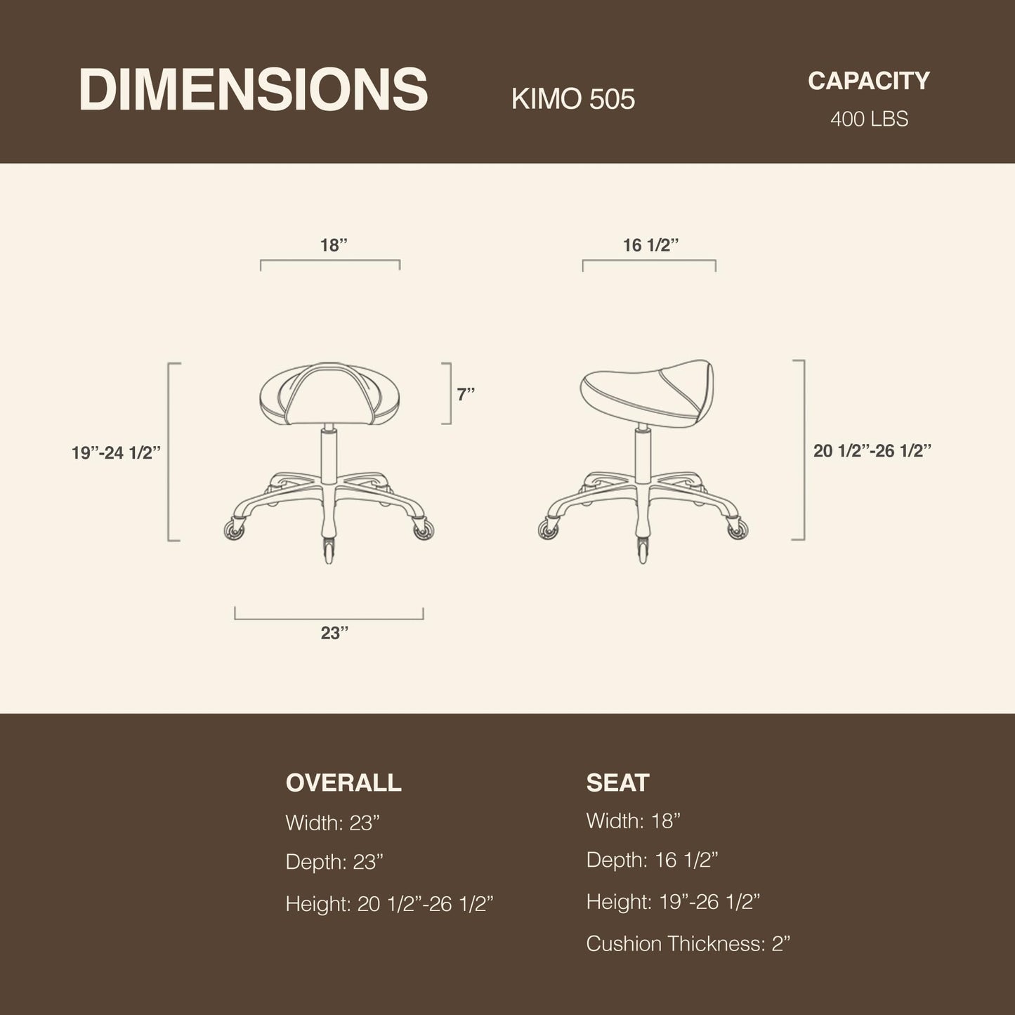 DR.LOMILOMI Heavy-Duty Ergonomic Pneumatic Swivel Rolling Saddle Stool with Extra Wide Seat for Hygienic Clinic Spa Massage Home and Office - 505 KIMO (Vanilla)