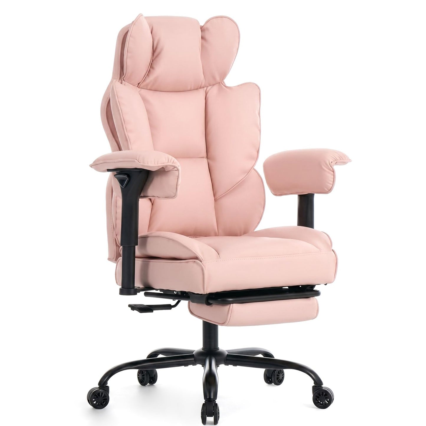 Efomao Big and Tall Office Chair 400lbs, Ergonomic Executive Office Chair with Footrest & Pocket Spring, 3.5" Adjustable Armrests, Wide Seat Computer Chair, Pink