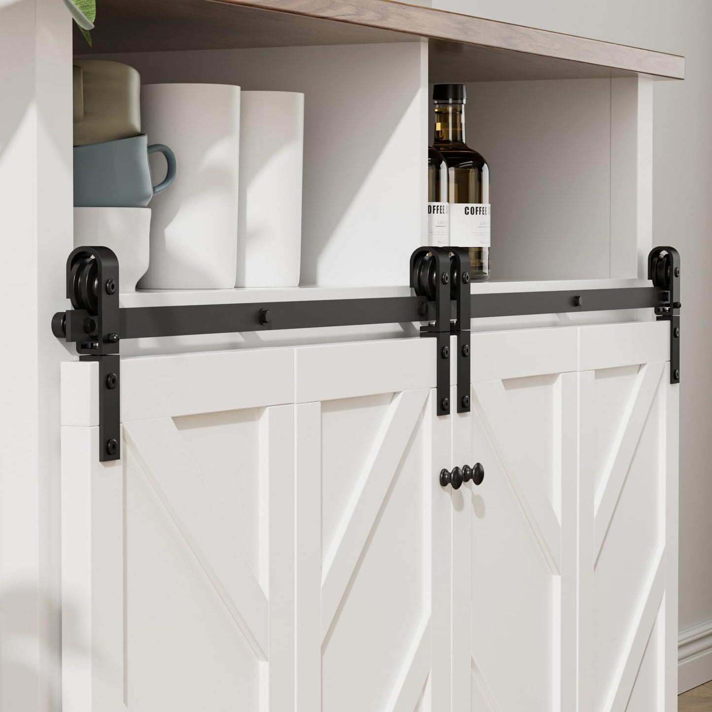 Upgraded 6FT Mini Folding Sliding Barn Door Hardware Kit for 4 Doors,Easy Install,Slide Smoothly Quietly,Small Cabinet Barn Door Hardware Track Kit for TV Stand, Cupboards, Wardrobes(No Cabinet)