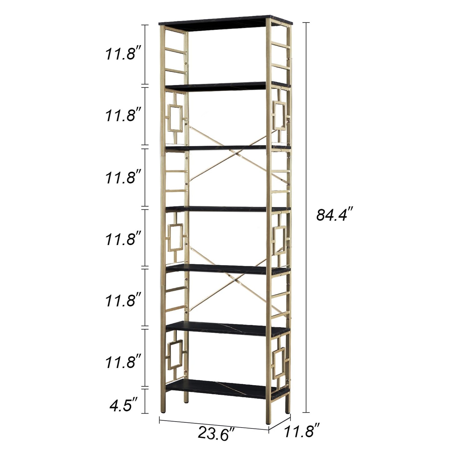 HOMISSUE Bookcase,7-Tier Tall Bookshelf Metal Bookcase and Bookshelves, Free Standing Storage Modern Bookshelf for Home Office Living Room and Bedroom, Black & Gold