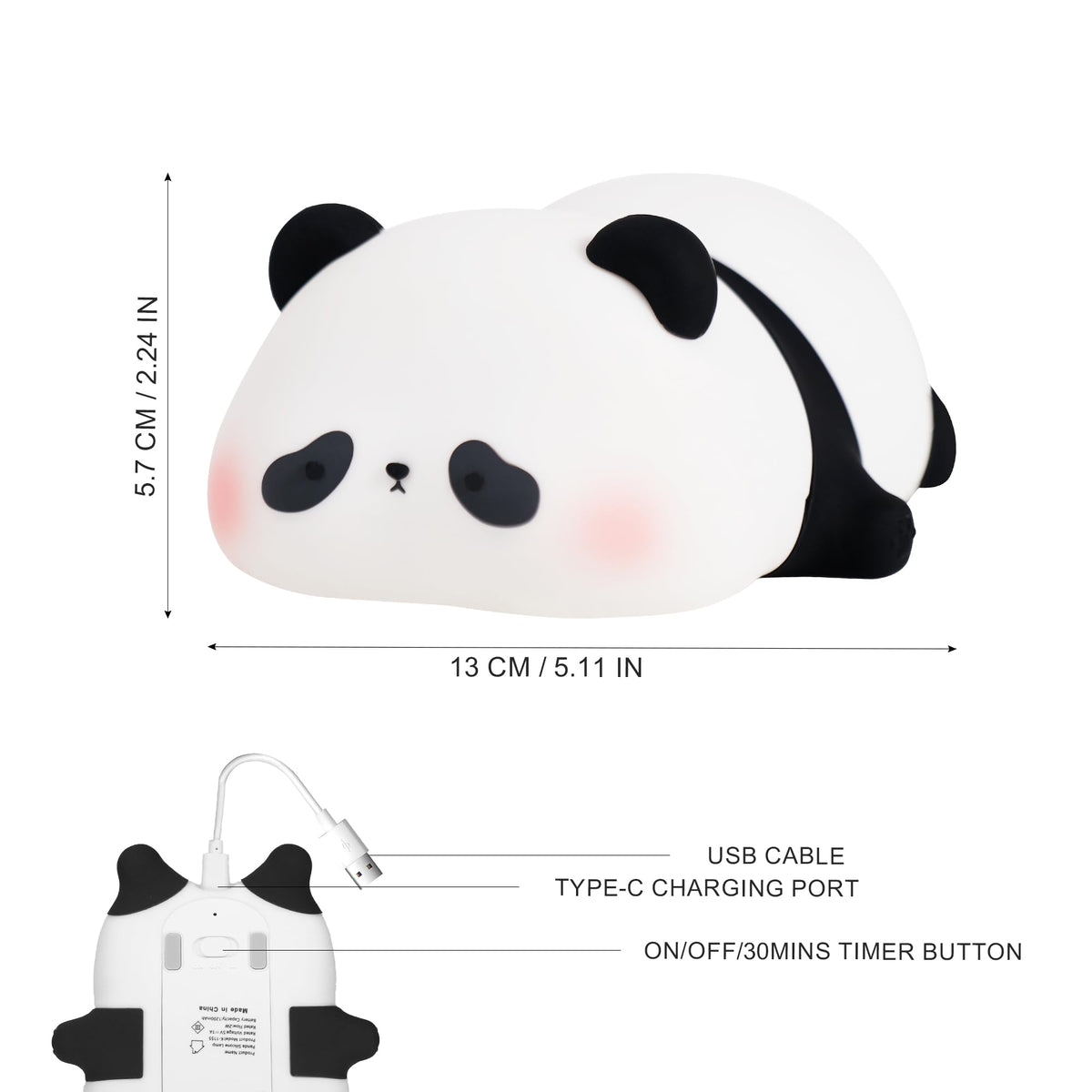 Lampeez Panda Night Light, Cute Silicone Lamp for Kids, Soft LED Touch Light, Nursery Nightlight, Bedroom Decor, Xmas Birthday Gifts for Boys Girls