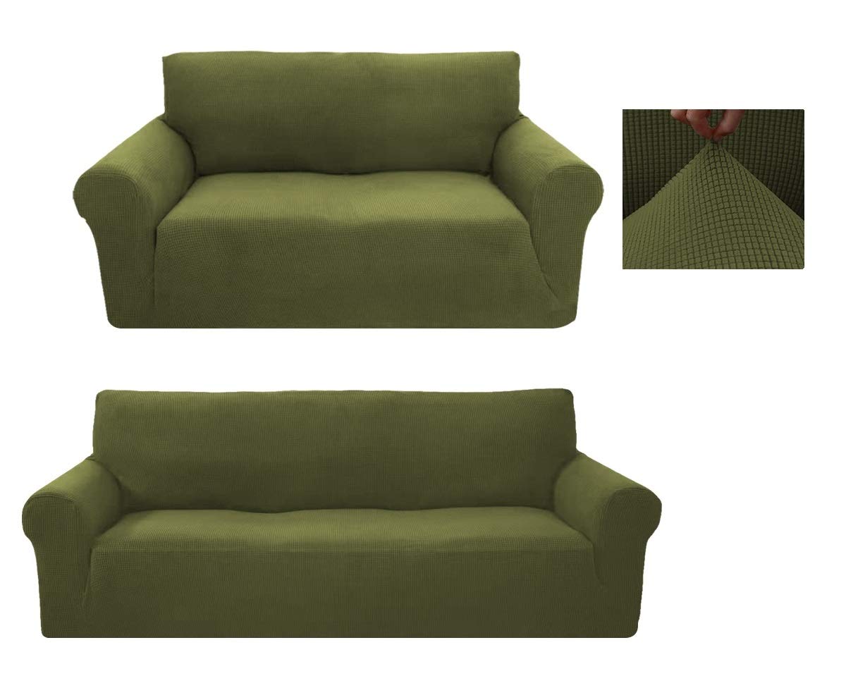 Sapphire Home 2-Piece Sofa and Loveseat Slipcovers, Couch and Loveseat Covers Set, Form fit Stretch, Wrinkle Free, Furniture Protector, Premium Brushed Sofa Covers for Living Room (Green)