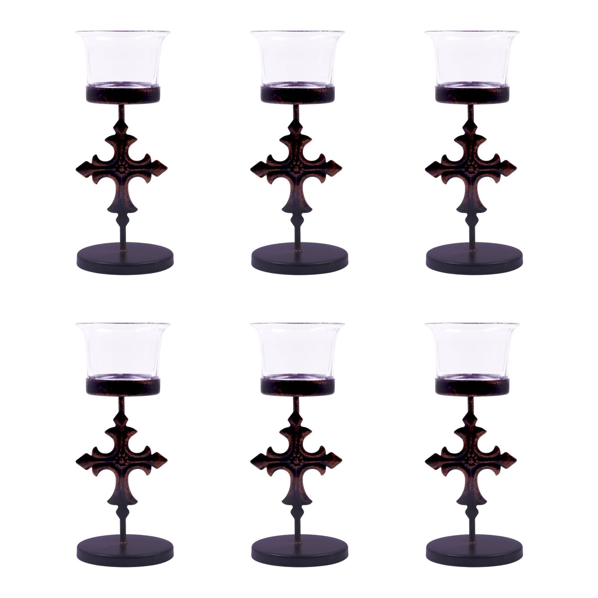 Hosley Set of 6 Black Metal & Glass Votive Candle Holders | Decorative Tea Light Holders for Home Decor, Wedding, Parties, and Dining Table Centerpieces