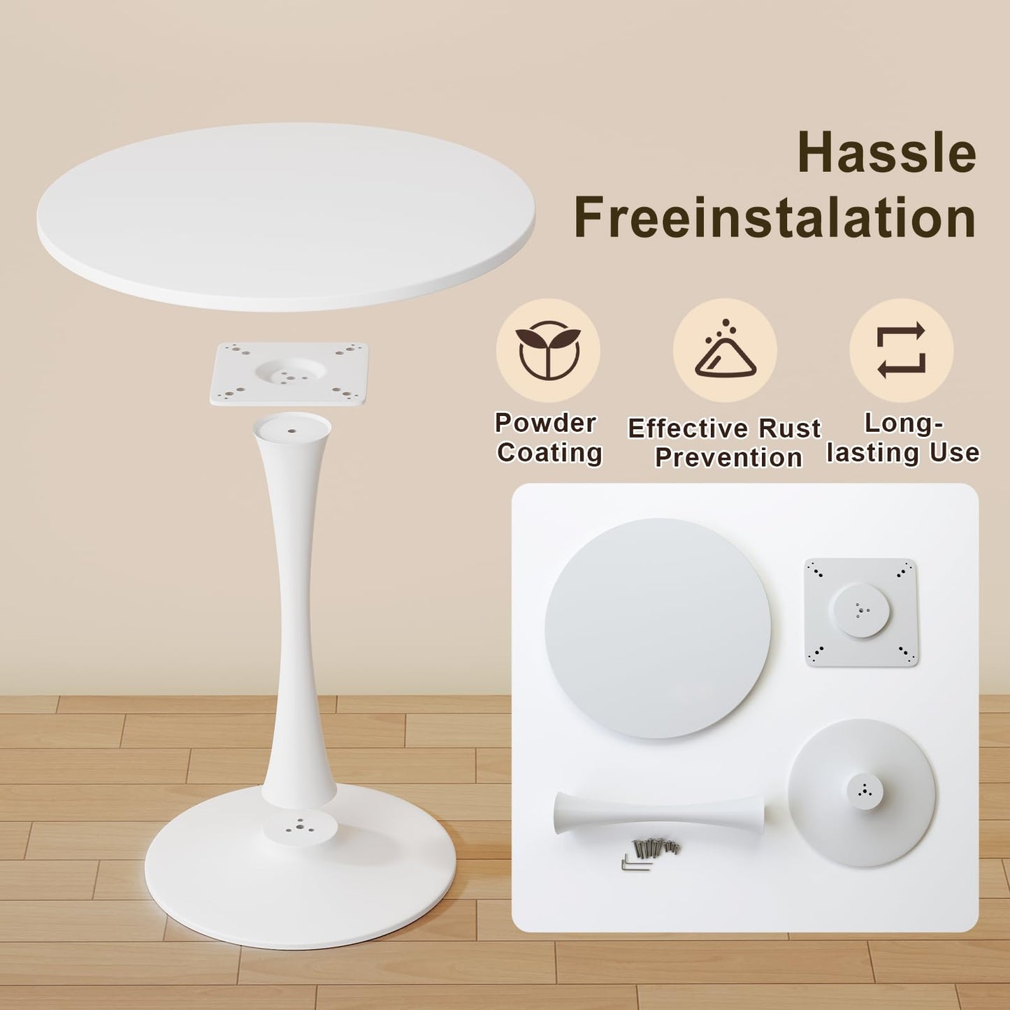 White Round Dining Table for 2 Person, 24 Inch Small Tulip Table with Pedestal for Living Room, Mid Century Modern Kitchen Tables for Office, Bistro, Pub, Bar, Wood Circle Cafe Tables,mesas de comedor