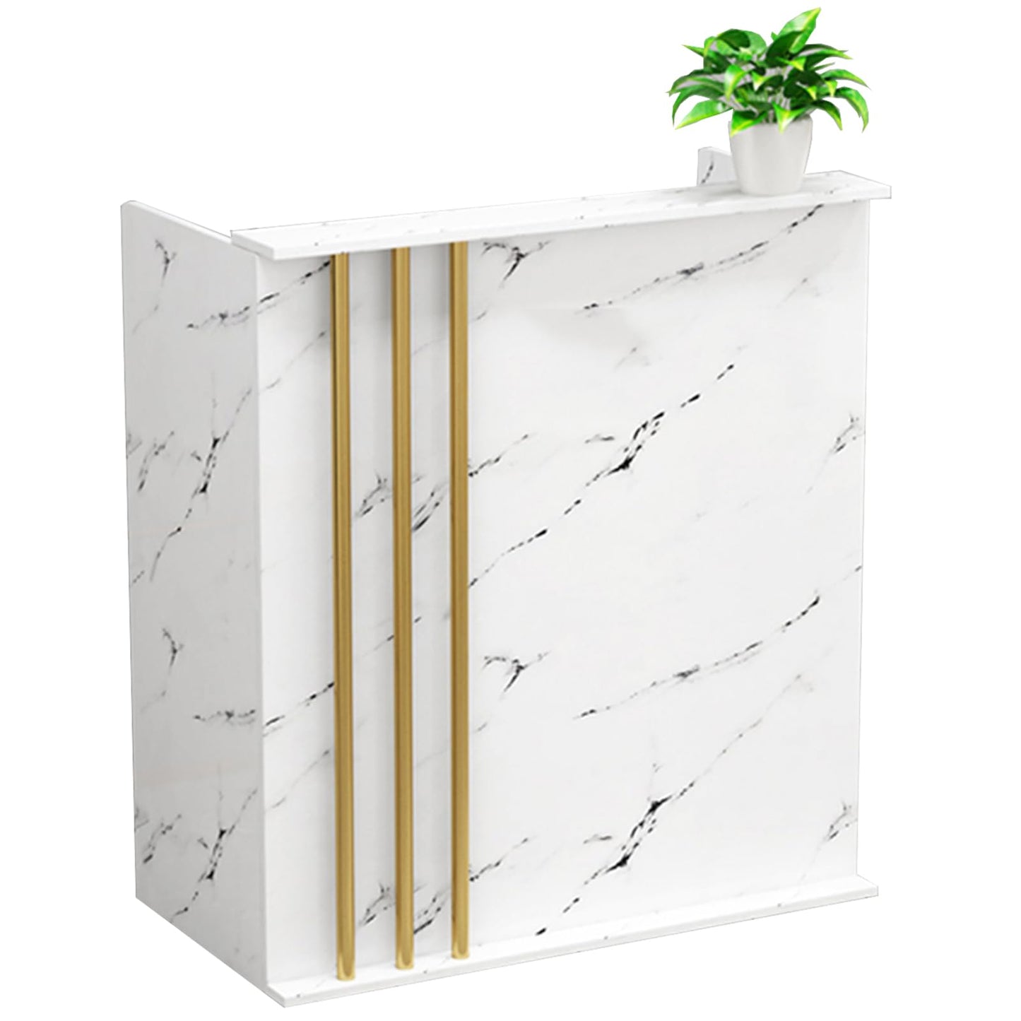 Modern Reception Desk with Lockable Drawers & Storage Cupboard, Modern White Reception Desk with Lockable Drawers Stylish Retail Counter for Stores, Salons, Hotels White Stone Grain Finish &