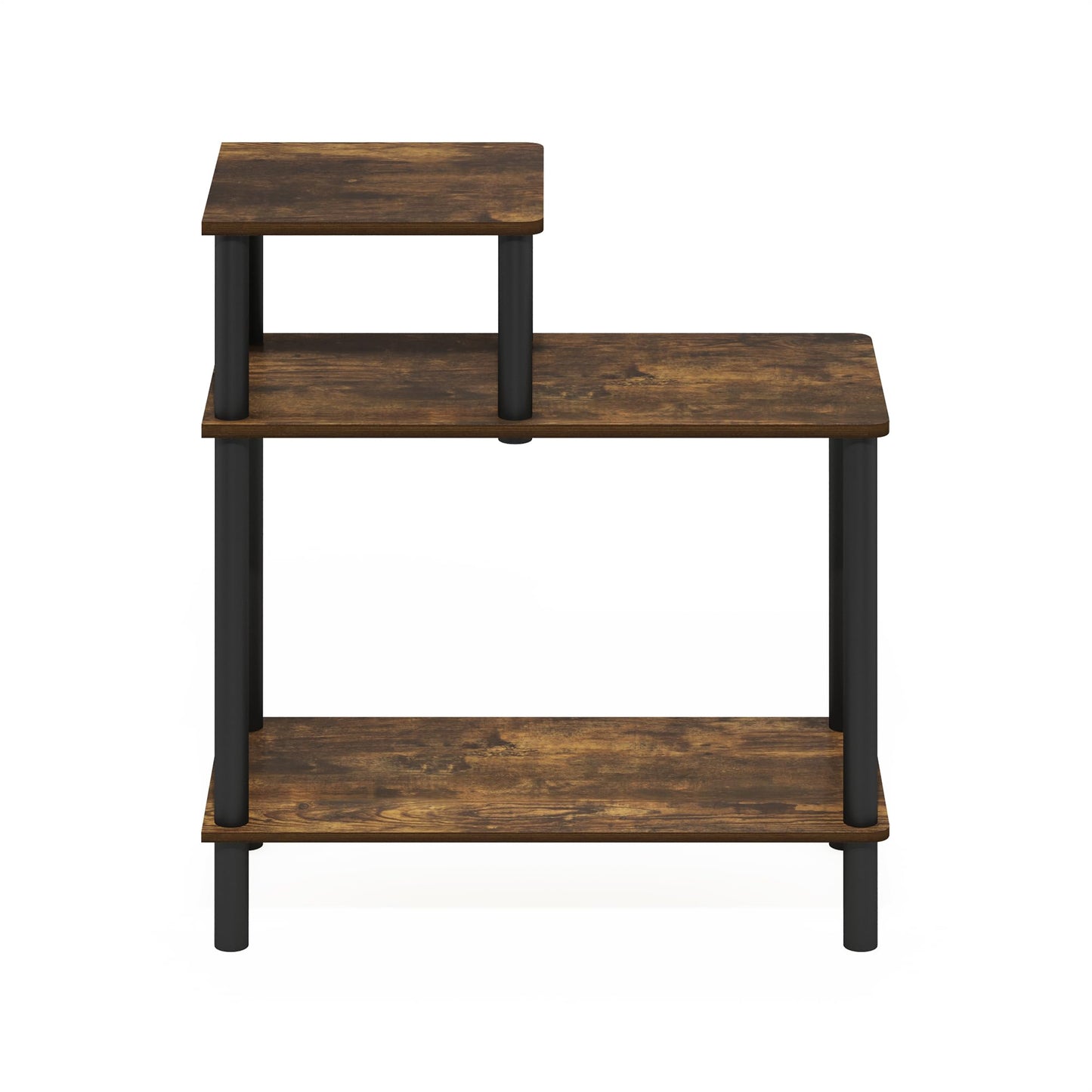 Furinno Turn-N-Tube Side Table, 3-Tier Rectangle Sofa End Table with Open Shelf, Toolless Assembly Night Stand, Bedside Table, for Living Room, Bedroom, Amber Oak