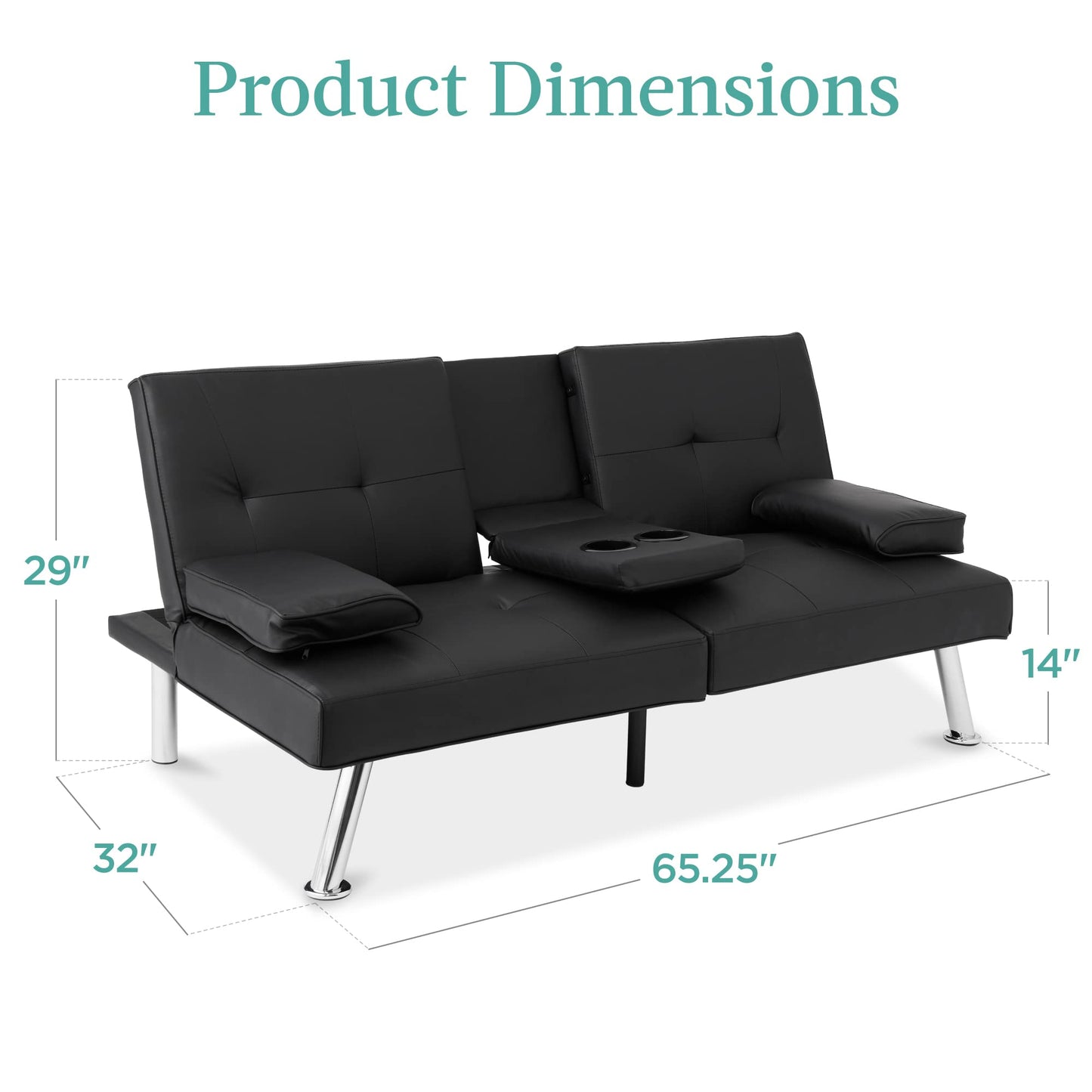 Best Choice Products Faux Leather Upholstered Modern Convertible Futon, Adjustable Folding Sofa Bed, Guest Bed w/Removable Armrests - Black