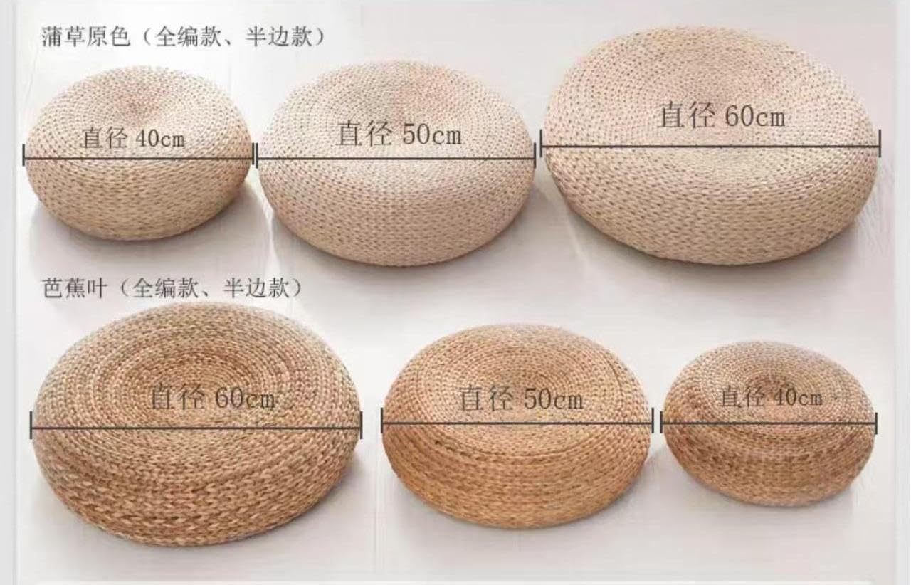 MAHAO Straw Flat Seat Cushion, Handmade Floor Pouf Mat, Ottoman Footstool for Meditation, Zen, Yoga Practice or Buddha (15.7" Dia. x 6.3" H)