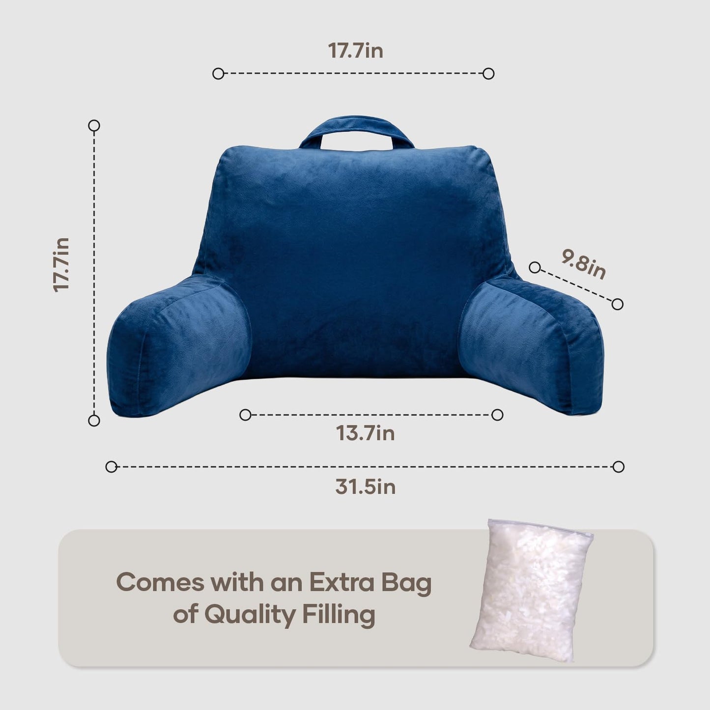 NOONTIDE Reading Pillow for Sitting up in Bed and Couch,Large Back Pillow for Adult & Teens with Soft Adjustable Neck Roll Backrest Pillow,Washable Cover,Watching TV/Gaming/Relaxing(Blue)