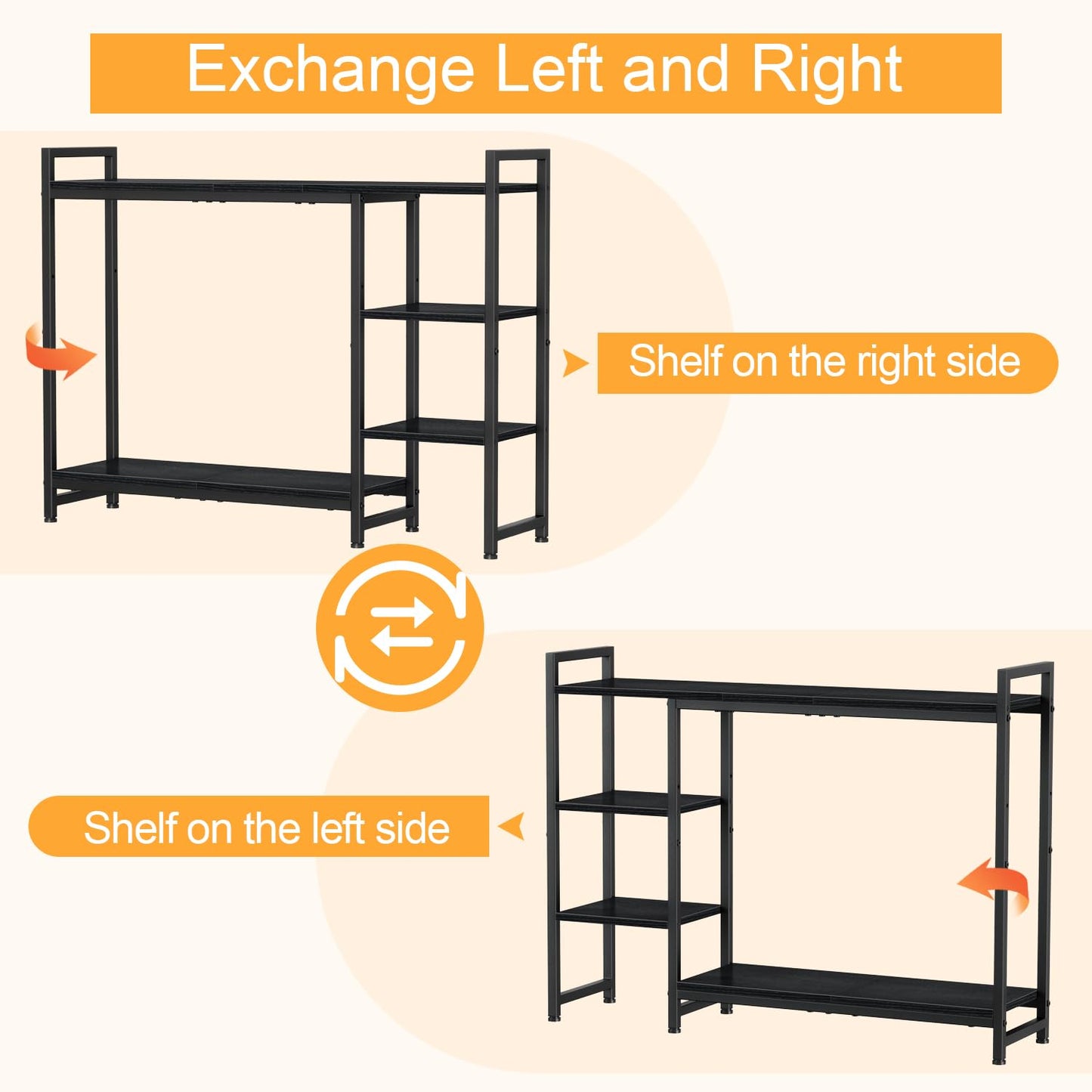 Snughome Adjustable Desk Shelf with Monitor Stand, 38.6" Desktop Organizer Hutch, Height Adjustable Computer Monitor Riser & 4 Tier Storage Bookshelf for Home Office Dorm, Black