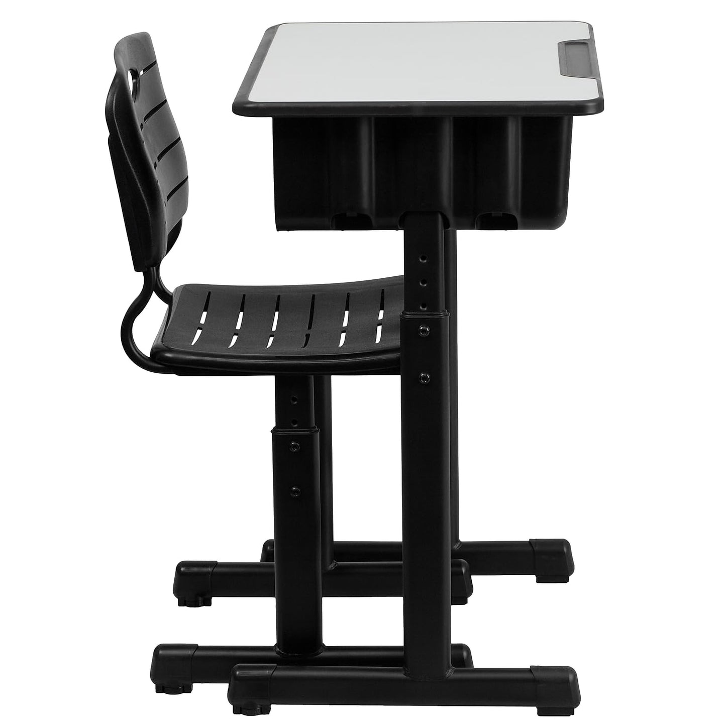 Flash Furniture Nila Set of 3 Adjustable Height Student Desks and Chairs with Black Pedestal Frames