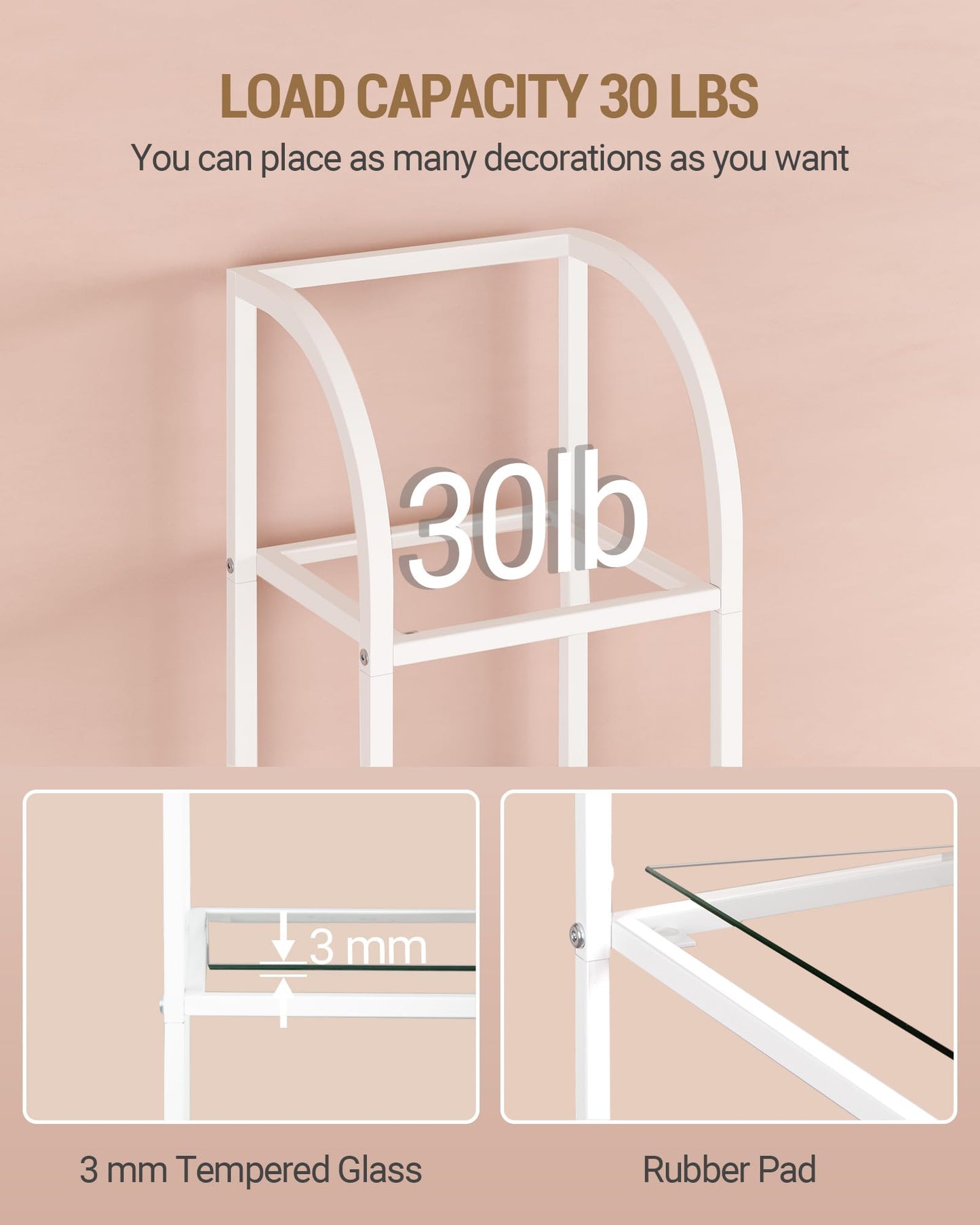 Hzuaneri Bookcase Bookshelf, Tempered Glass Arched Bookshelf for More Storage, Slim Shelving Unit for Bedroom, Bathroom, Home Office, Steel Frame, 5 Tier White BC20599W