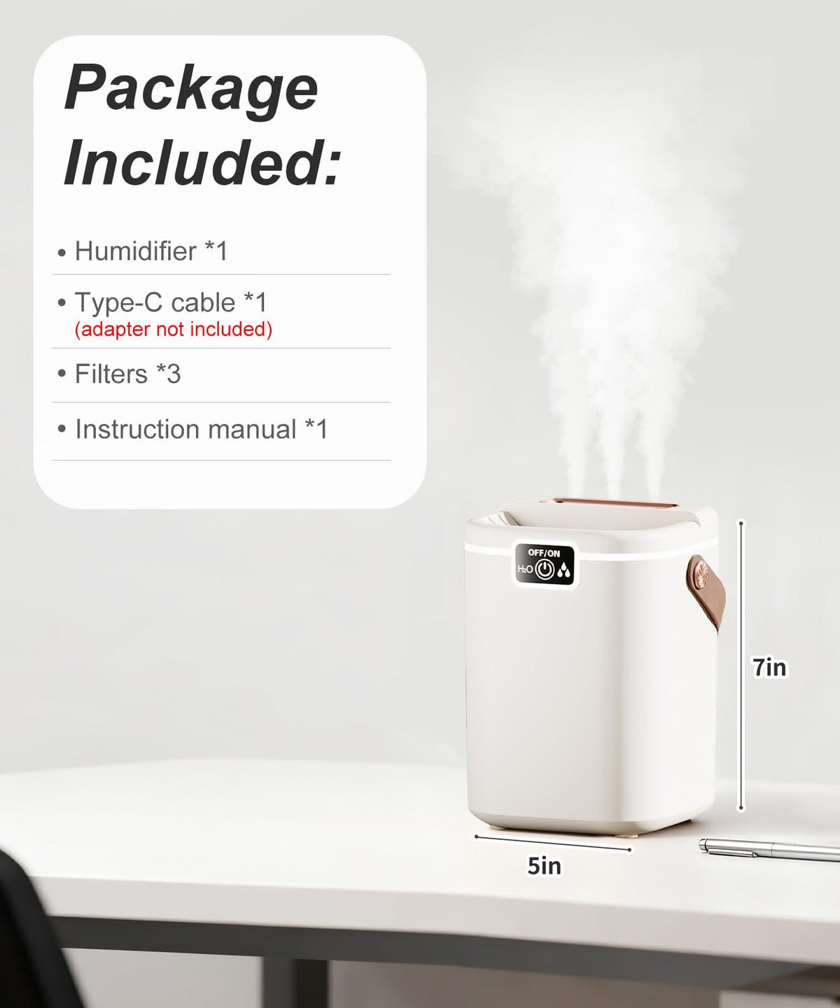 2L Cool Mist Humidifiers for Bedroom, 3 Nozzles Quiet Small Humidifier with 4 Mist Modes, Top Fill Desktop Personal Humidifier with Night Light & Auto-Shutoff, Portable USB Powered for Office, Plants