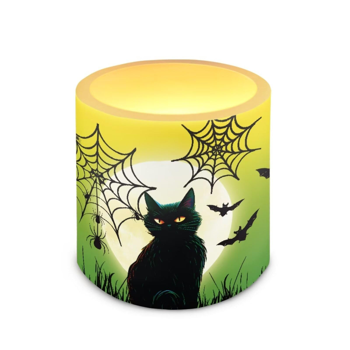 Merkmak Flameless Candles with Remote Battery Operated Candles with Timer Halloween Spider Web Black Cat Pumpkin Print Flameless Pillar Tea Lights for Party Home Decorations