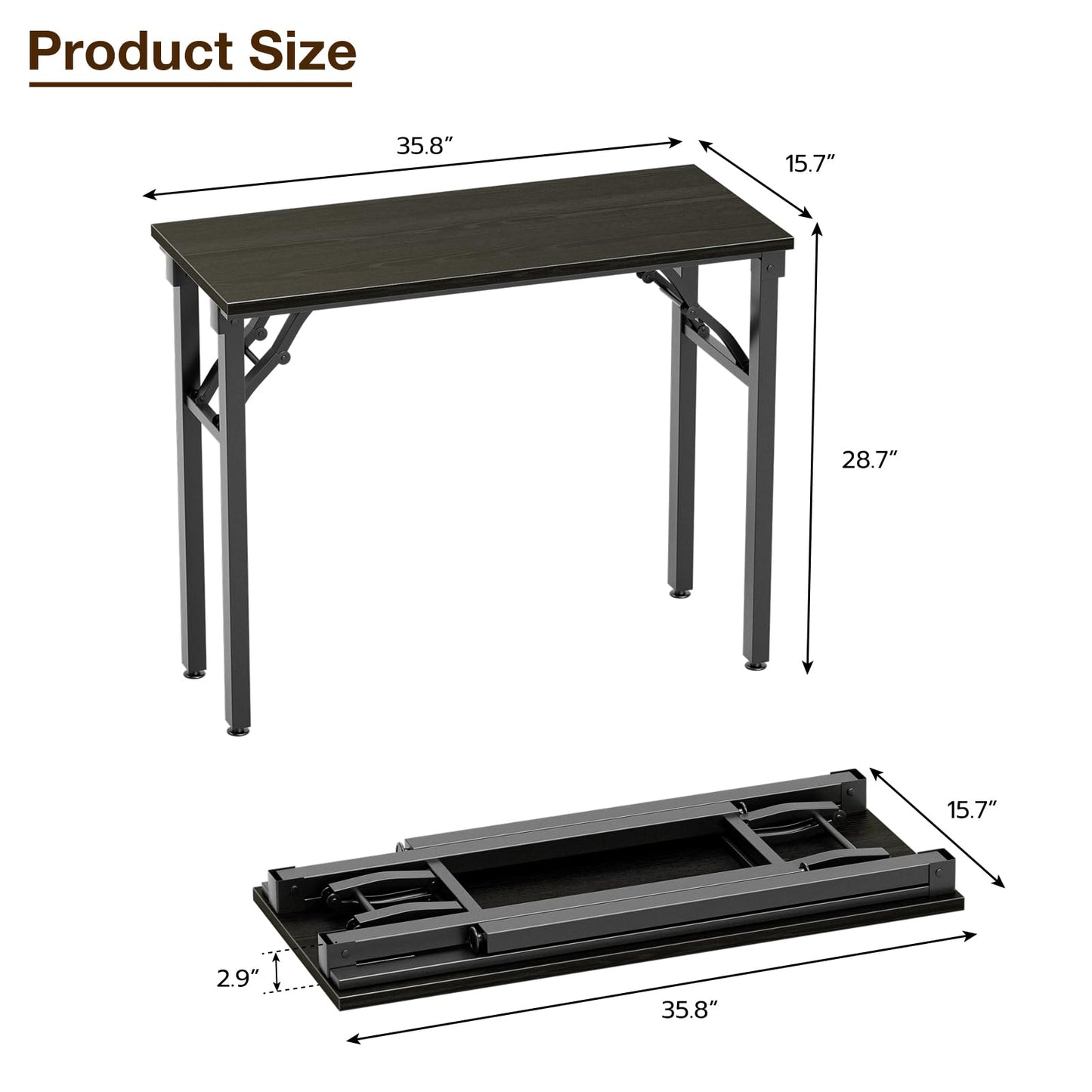 TEMI Small Computer Desk Folding Table - 35.8" Foldable Office Desk, No Assembly, Perfect for Small Spaces in Bedroom, or Apartment, Portable Mini Desk or Study Table Compact Design, Dark Oak