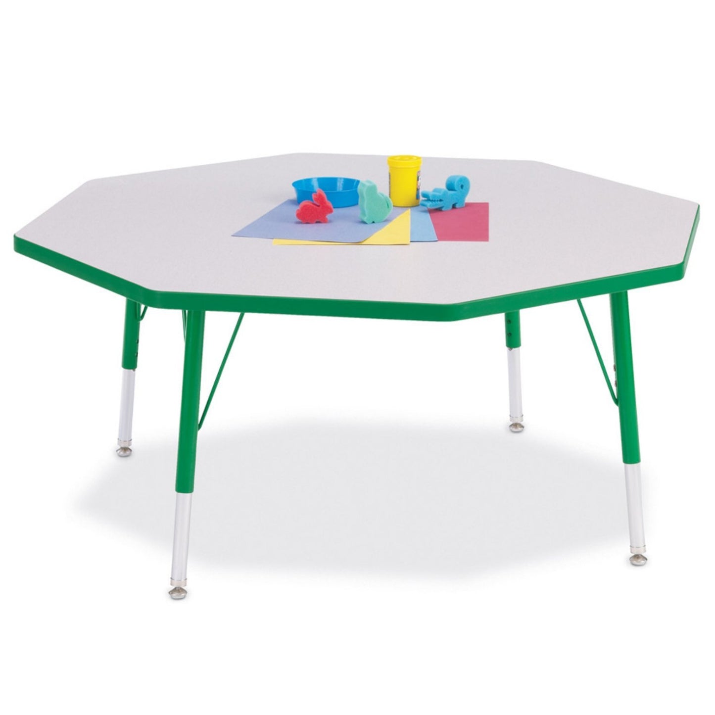 Jonti-Craft Berries 6428JCE119 Octagon Activity Table,E-Height (15"-24" Adjustable Height), 48" x 48", Gray/Green/Gray