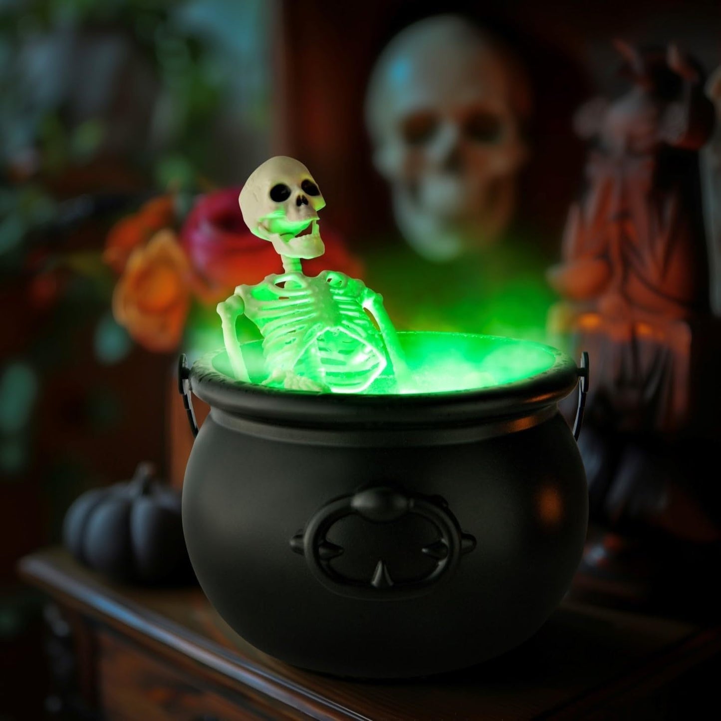 Halloween Decorations Indoor, Cauldron Halloween Decor with Magic Floating Potion Bottles and Diffuser - Black Witches Bowl Hocus Pocus Party Decoration for Spooky Home Kitchen Table (10in/25cm)