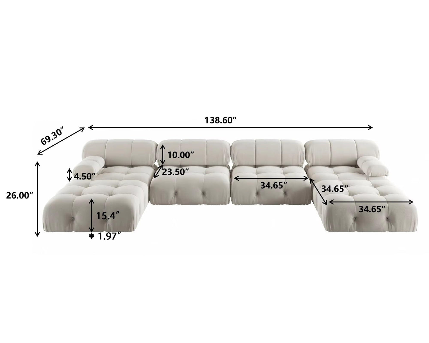 DUYHBAWRS Luxury 6-Seat Couch Modern Sectional Sofas Living Room U-Shaped Minimalist Velvet Fabric Large Beige Sofa Couches Chaise Ottomans for Household,Business,Parlour,Lobby, Reception Room(Black)