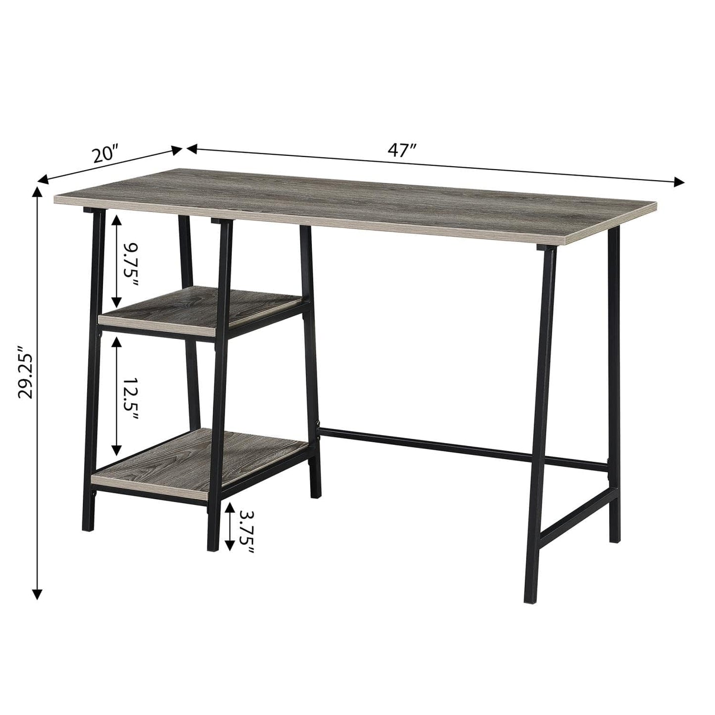 Convenience Concepts Designs2Go Trestle Wood Metal Desk, Weathered Gray/Black