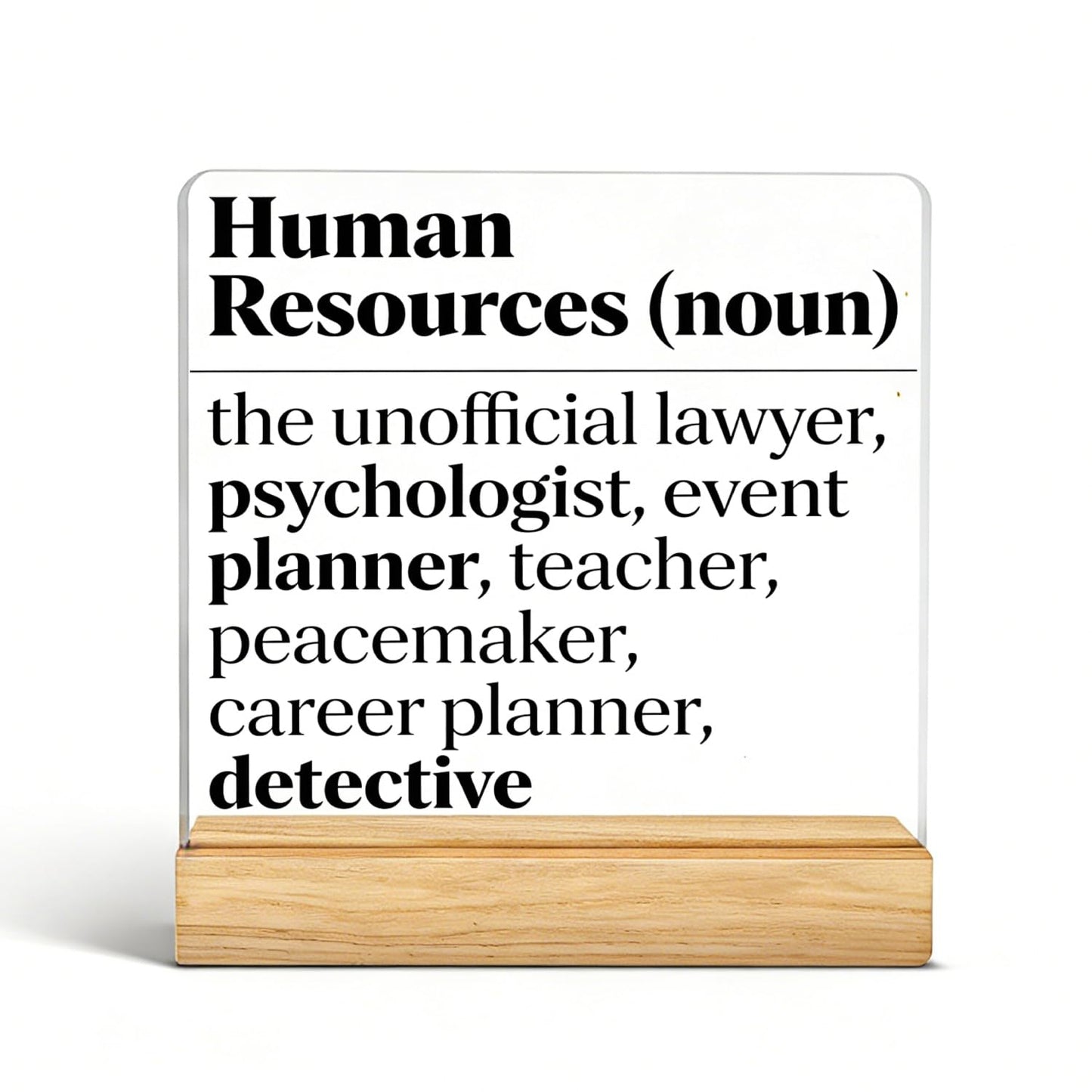 Funny Office Acrylic Desk Plaque Human Resources Definition Desk Decorative Sign with Wooden Stand Humorous Tabletop Ornament, Funny Office Gift for Coworkers, HR Manager Appreciation(Black)