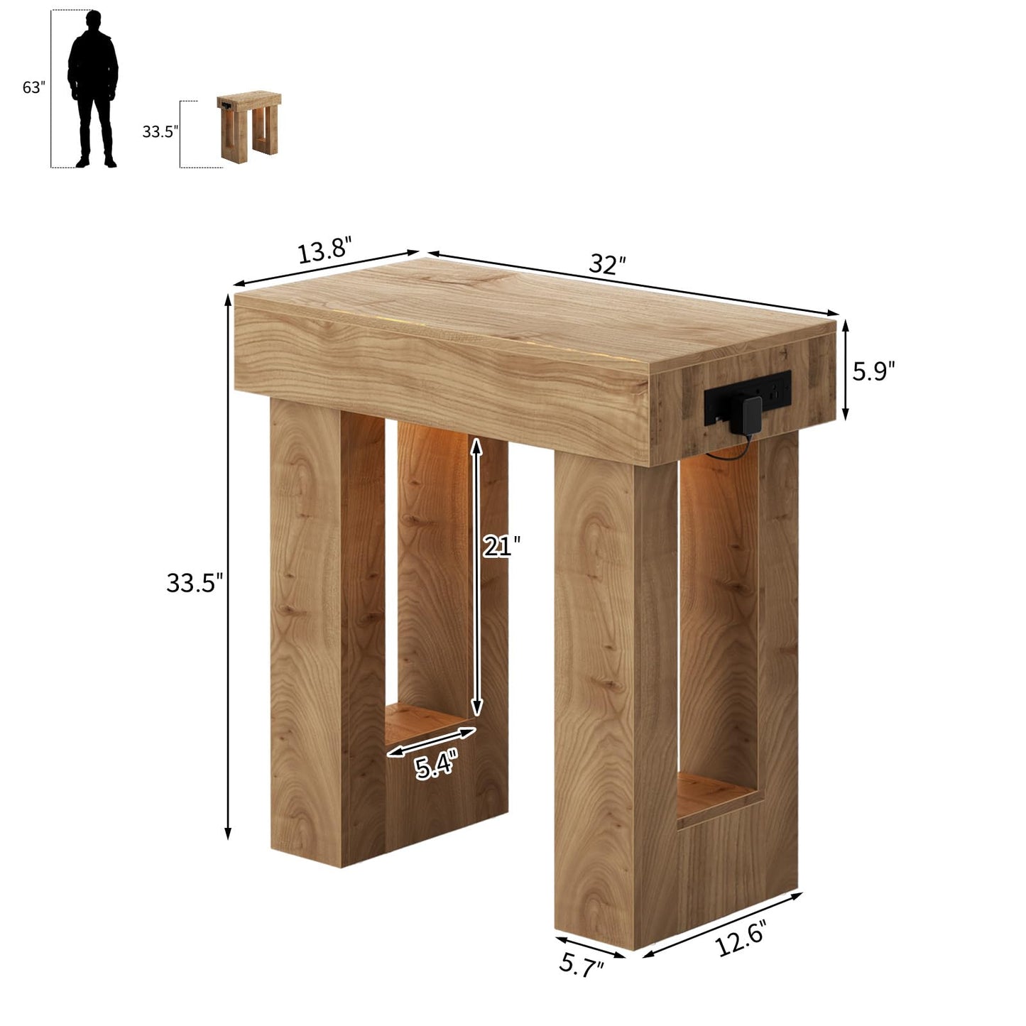 Unikito 32" Entryway Table with Socket and Sensor Light, Narrow Console Table with Storage Behind Couch, Farmhouse Entryway Table for Hallway, Behind the Couch, Living Room, Foyer