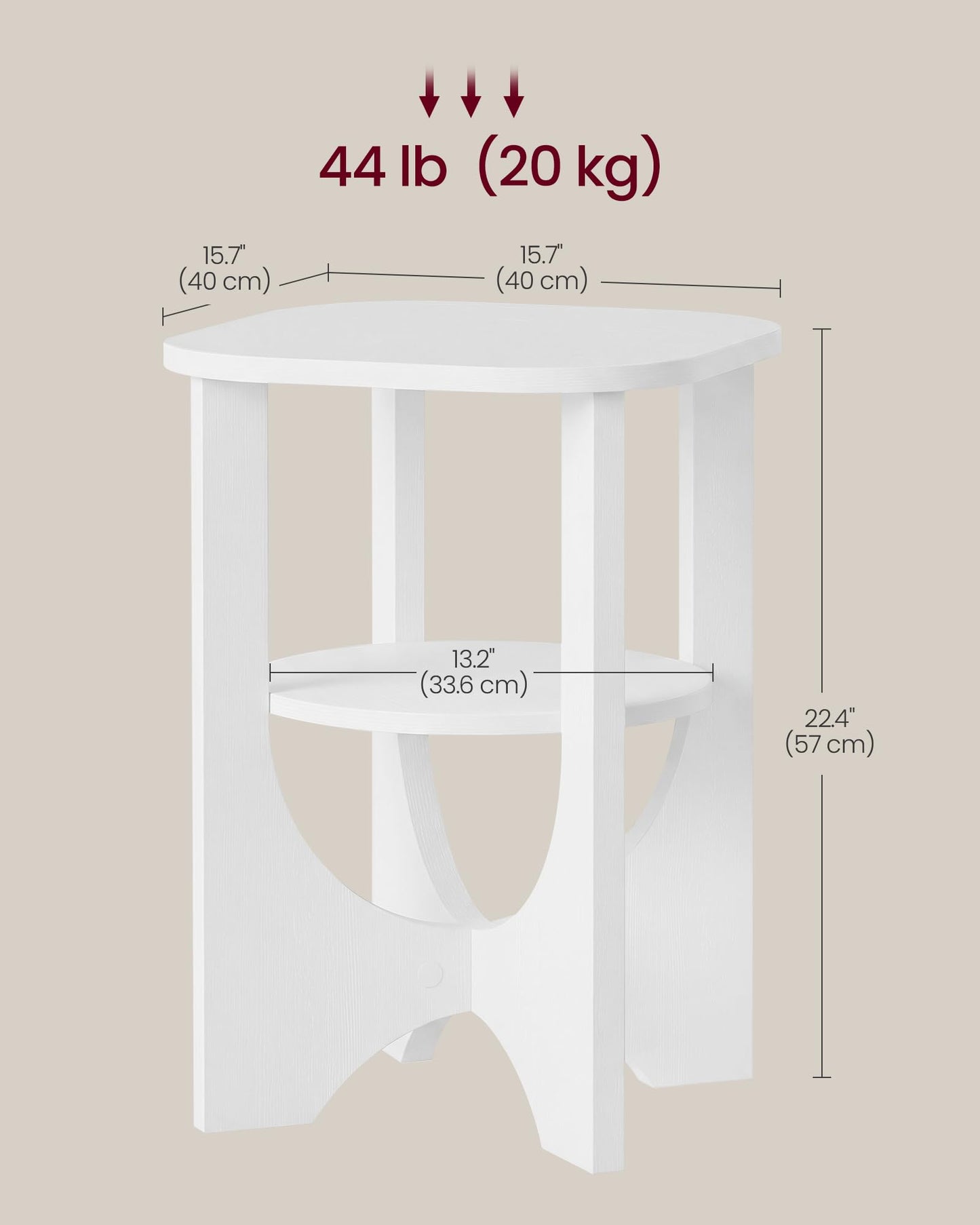VASAGLE Side Table, 2 Tier Small Accent End Table, Nightstand with Lower Shelf for Small Spaces, Living Room, Bedroom, Cloud White ULET233W101S