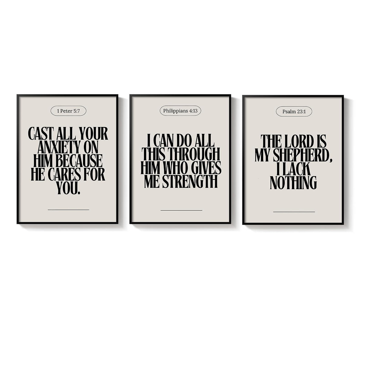 Framed Christian Wall Art Set of 3, Neutral Bible Verse Prints 1 Peter 5 7 Philippians 4 13 Psalm 23 1, Religious Inspirational Scripture Artwork Decor for Living Room Bedroom Prayer Room, 12x16 Inch