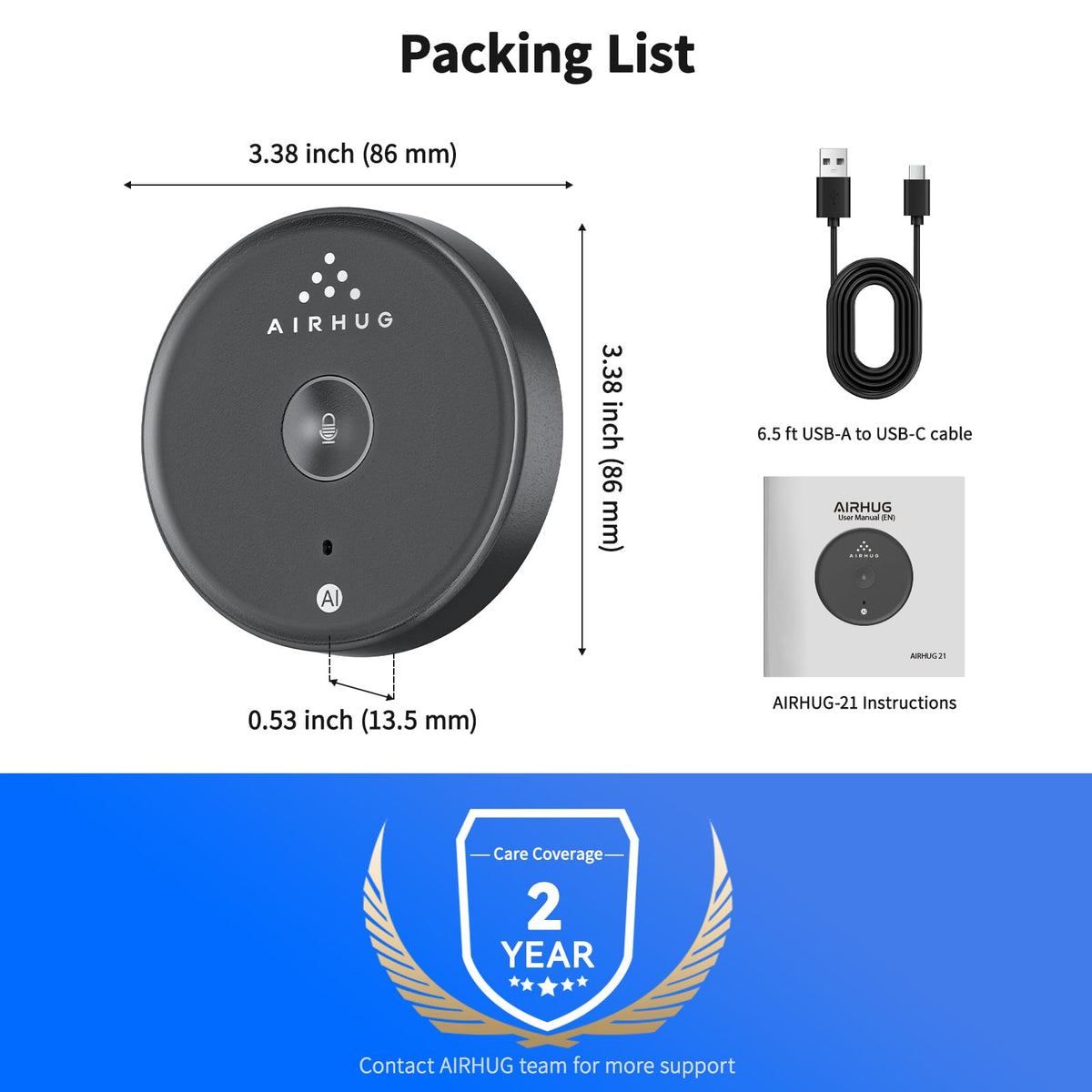 AIRHUG USB Microphone No Speaker,Desktop Computer Mic, Mute Button with LED Indicator,AI Noise Reduction,Plug & Play Omnidirectional Condenser PC Laptop Mics,for Online Calls/Class/Recording Video