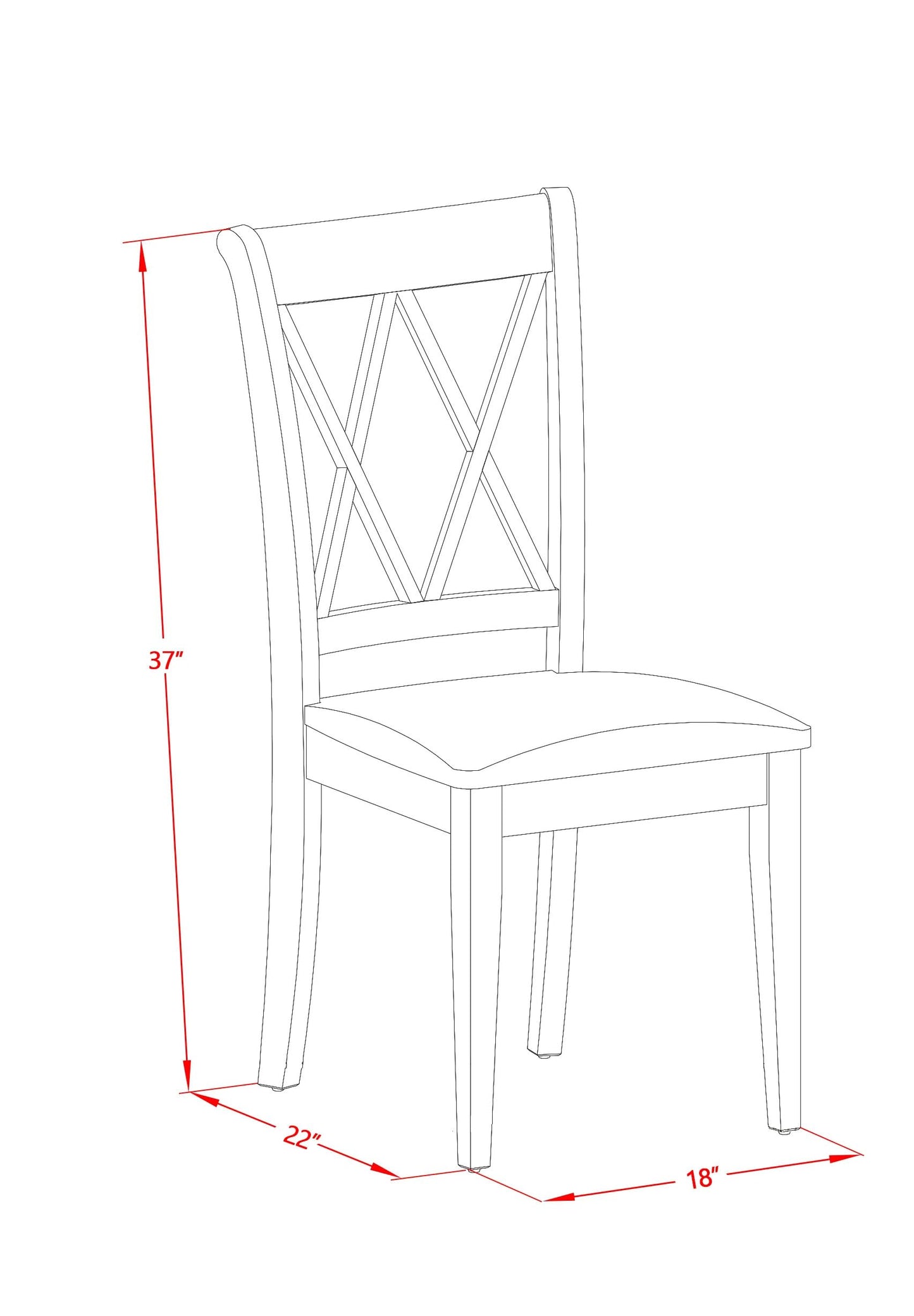 East West Furniture CLC-BLK-W Clarksville Dining Chairs - Double Cross Back Wooden Seat Chairs, Set of 2, Black