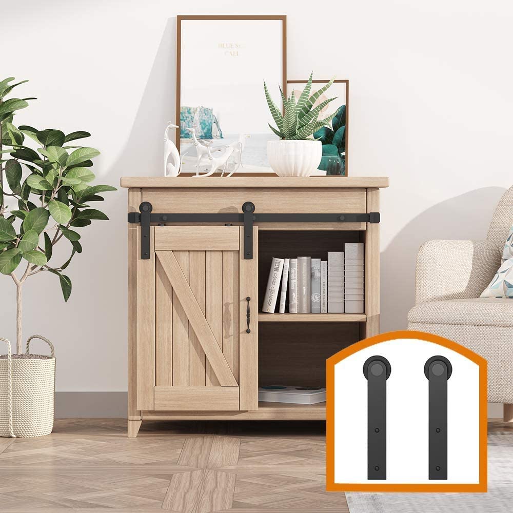 ZEKOO 5FT Super Mini Sliding Barn Door Hardware Kit for Single Door Cabinet, Small Barn Door Hardware Track Kit for TV Stand, Cupboards, Storage Cabinets, Wardrobes, I Shape Hanger (No Cabinet)