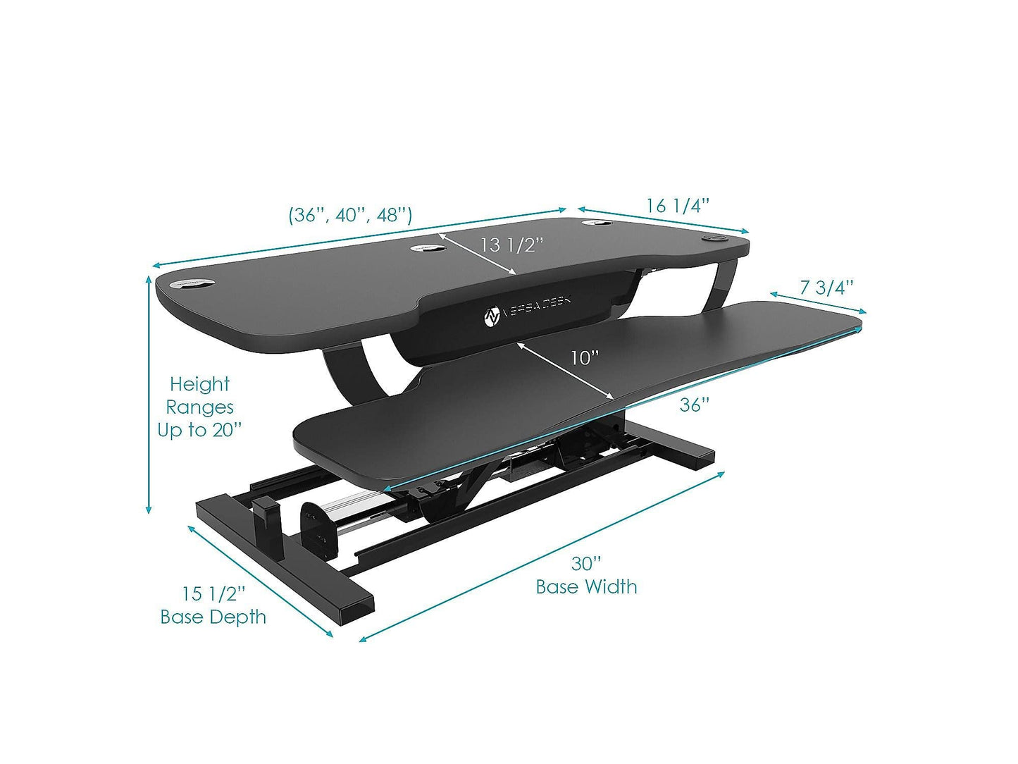 VERSADESK PowerPro 36” x 24” Standing Desk Converter | 7.75” - 23.5” Electric Height Adjustable Sit to Stand Desk Riser w/Keyboard Tray & USB Hub - Ergonomic Workstation for Home & Office, Black