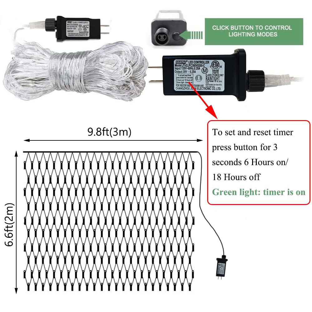 Vicila Net Light Mesh Lights, 240LED Timer Tree Warp Fairy Lights Outdoor Pulg in Hanging String Light for Christmas, Halloween, Garden, Walkway, Bushes Decor-9.8ft x 6.6ft(Warm White)