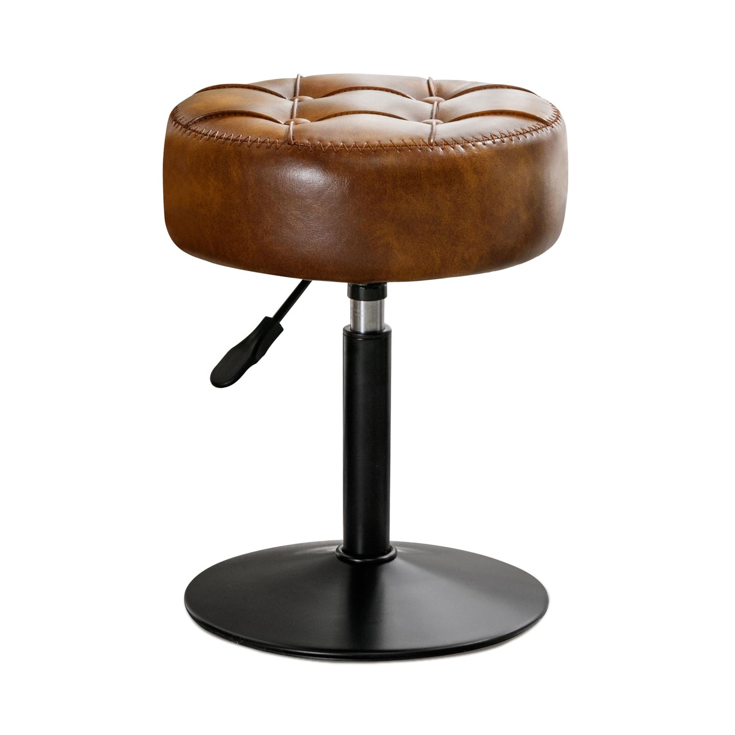 LUE BONA Adjustable Vanity Stool, 360°Swivel Vanity Chair for Makeup Room, Brown Stool Chair for Vanity, Small Faux Leather Vanity Stools for Bathroom, Living Room