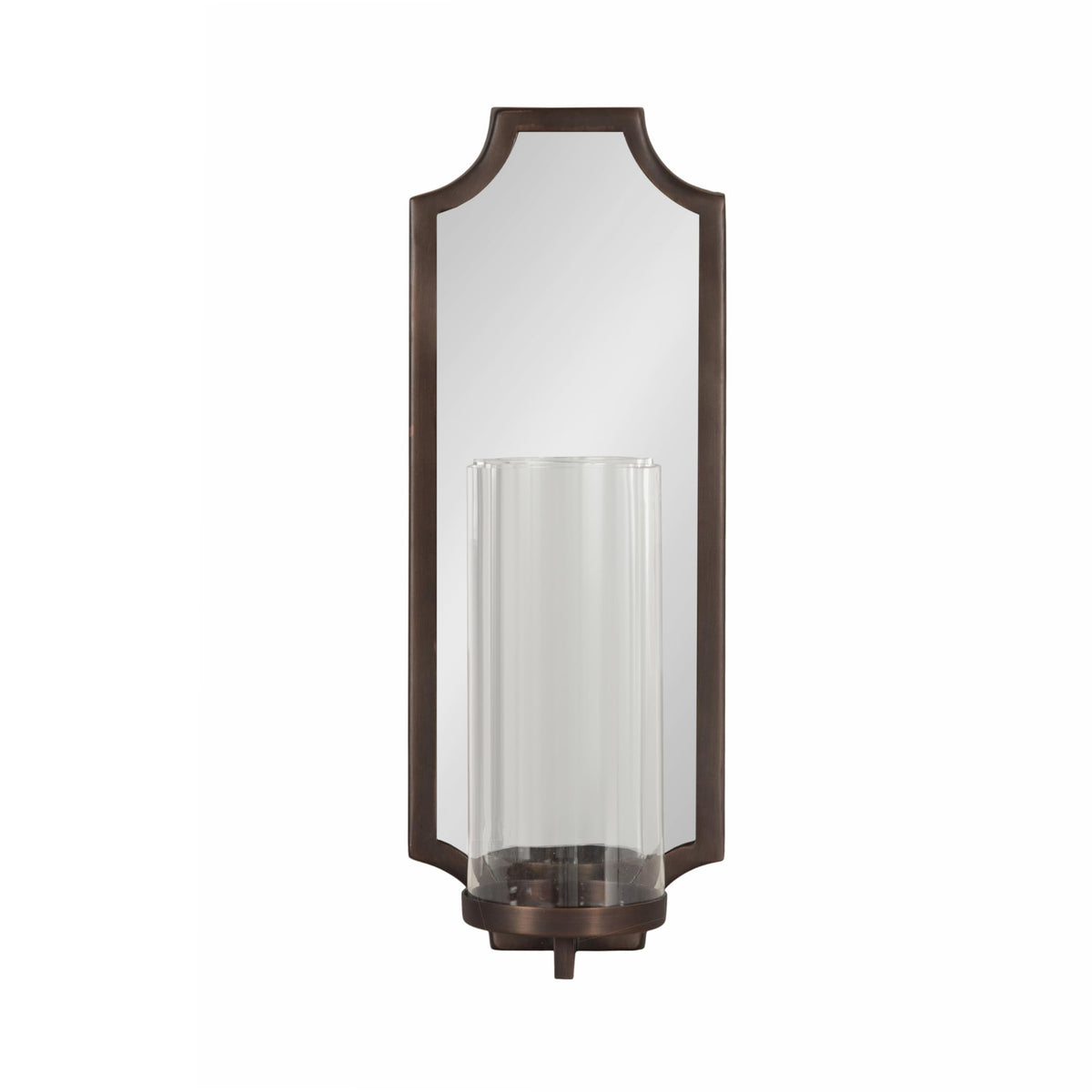 Kate and Laurel Ciel Glam Mirrored Wall Sconce, 6 x 5 x 16, Bronze, Modern Scalloped Candle Holder with Removable Glass Cylinder and Mirror for Bathroom or Bedroom Wall Decor