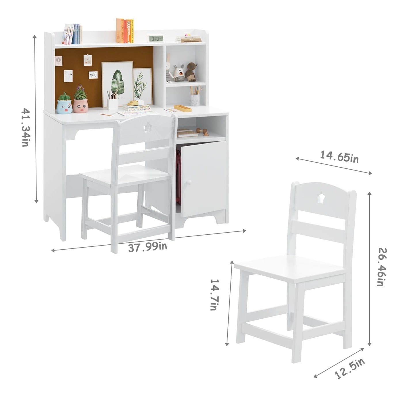 GarveeHome Kids Desk & Chair Set with Hutch, Storage Cabinet, Wooden Children Student Writing Table Computer Workstation for Kids Bedroom & Study Room
