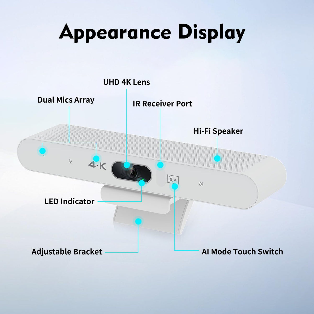 TOALLIN 3-in-1 4K Conference Webcam with Mic and Speaker, AI Auto-Framing & Speaker-Tracking, USB Video Bar, All-in-One Video Conference Camera for Online Meetings, Video Calls