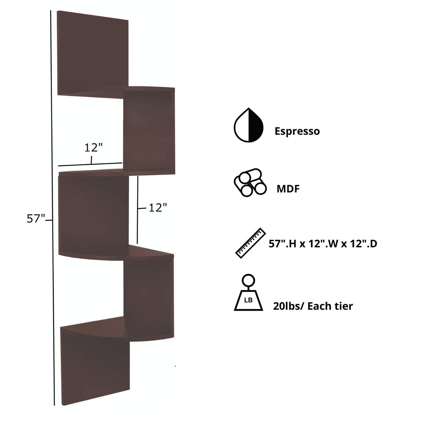 kieragrace Provo Corner Wall Shelf - 12" x 57", Espresso