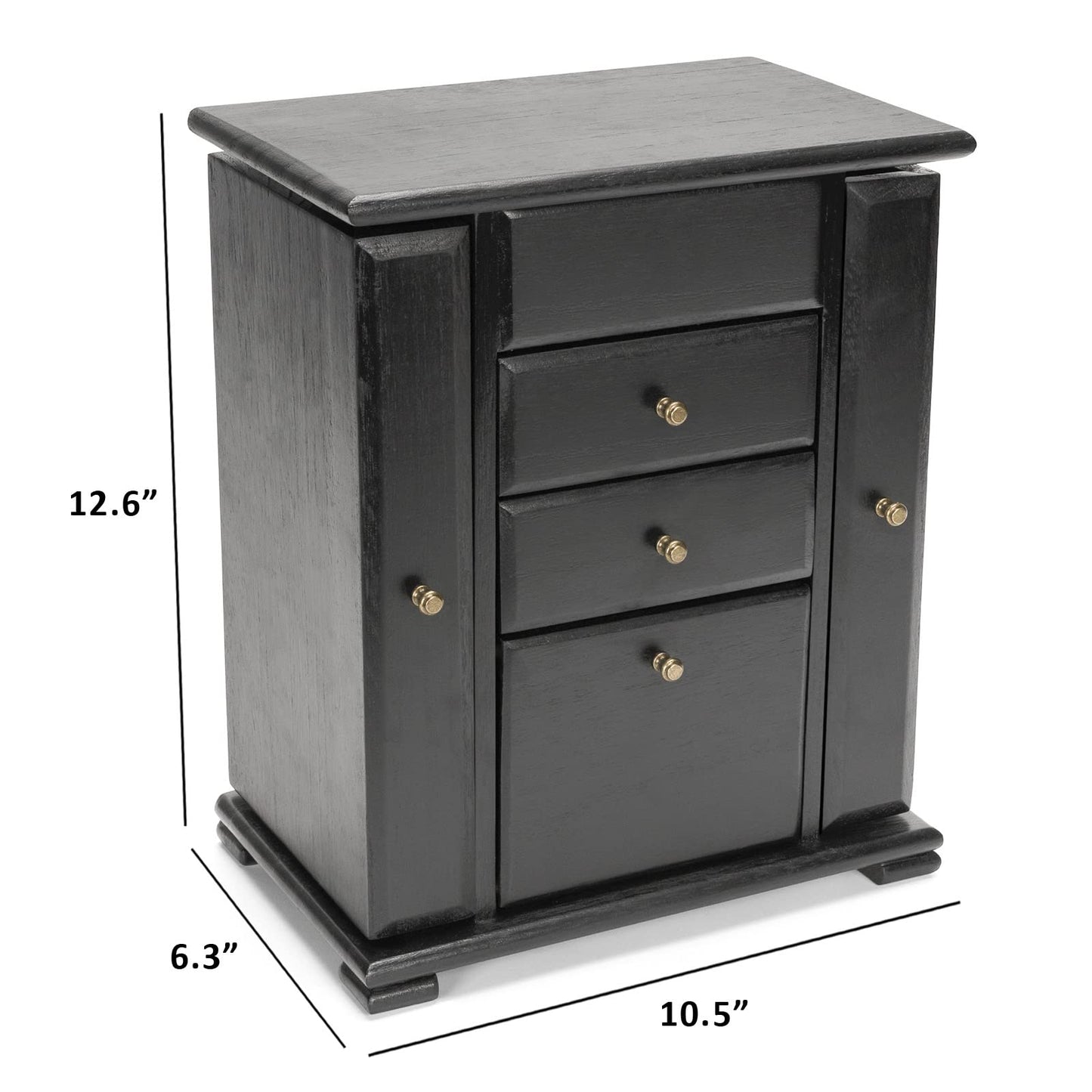 Emfogo Jewelry Box for Women, Rustic Wooden Jewelry Boxes & Organizers with Mirror, 4 Layer Jewelry Organizer Box Display for Rings Earrings Necklaces Bracelets (Black)