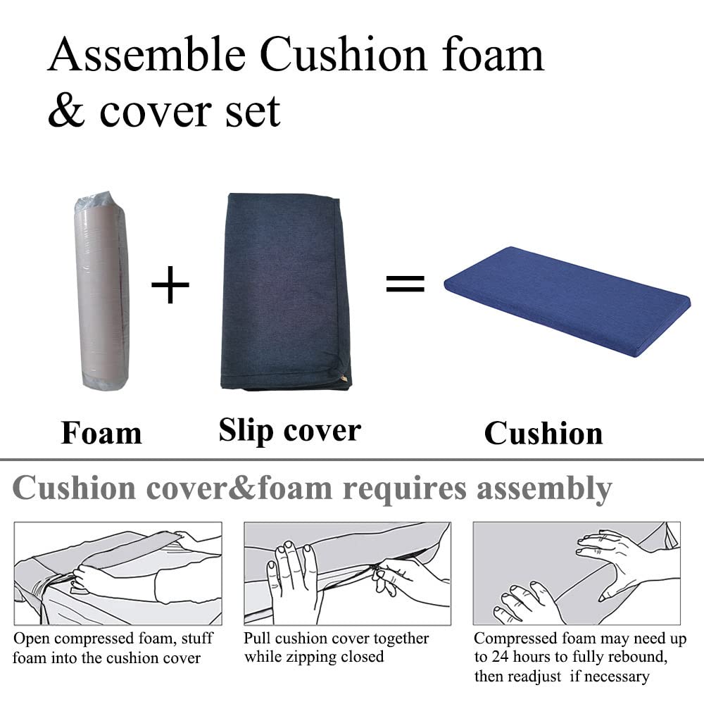 MICUSHION 44 x 14 Inch Piano Bench Cushion for Indoor Shoe Storage with Ties Non Slip Picnic Bench Pad for Kitchen Dining Table Seat, Navy Blue