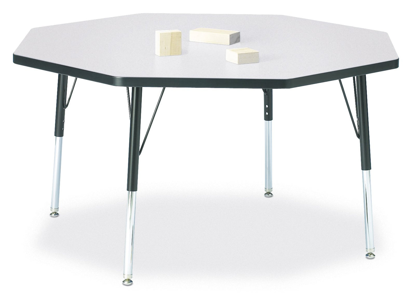 Jonti-Craft Berries 6428JCE180 Octagon Activity Table, E-Height (15"-24" Adjustable Height), 48" x 48", Gray/Black/Black
