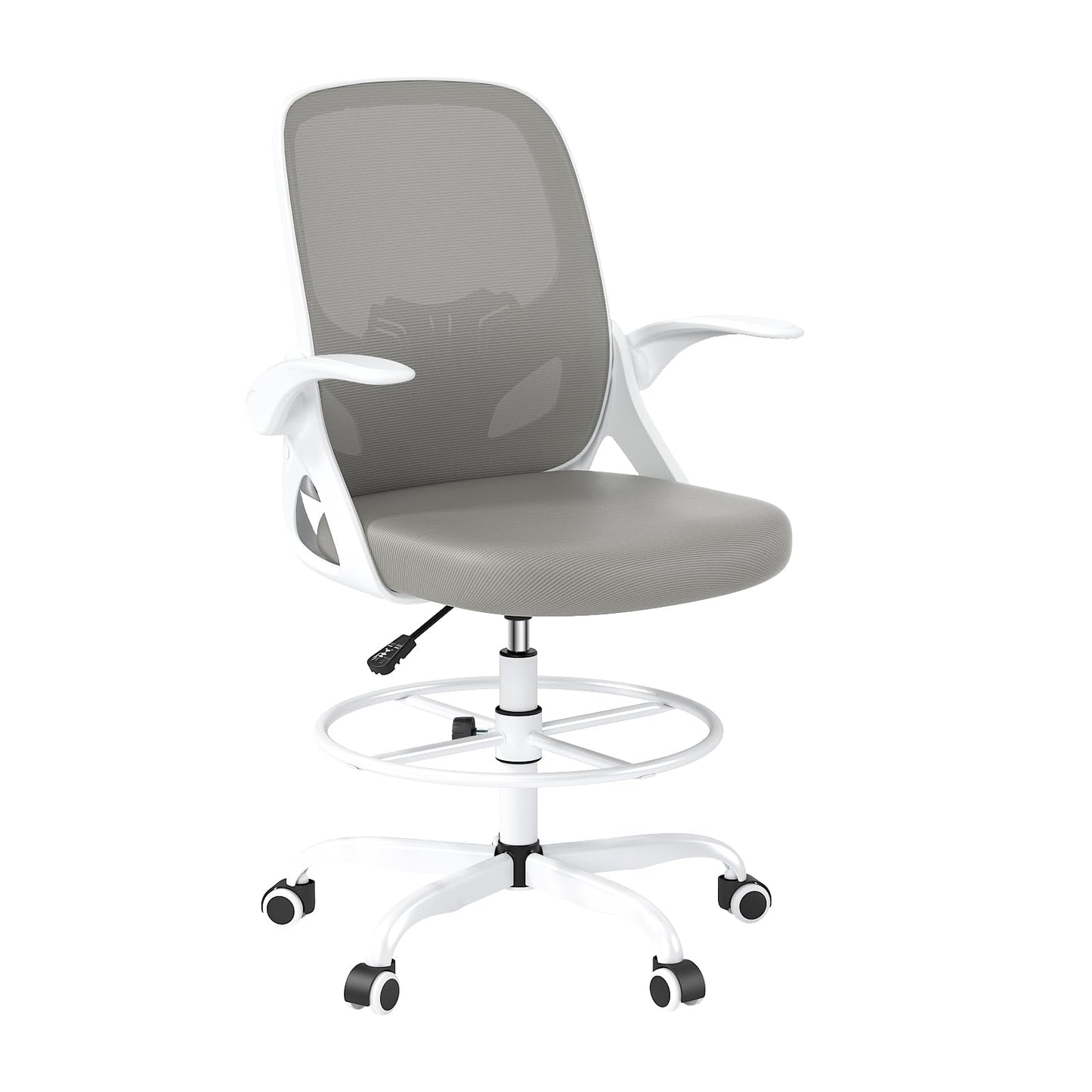 Kensaker Drafting Chair Tall Office Chair, Ergonomic Standing Desk Chair with Adjustable Foot Ring and Flip-up Armrests, Mesh Computer Chair for Art Studio, 300 LBS, Gray