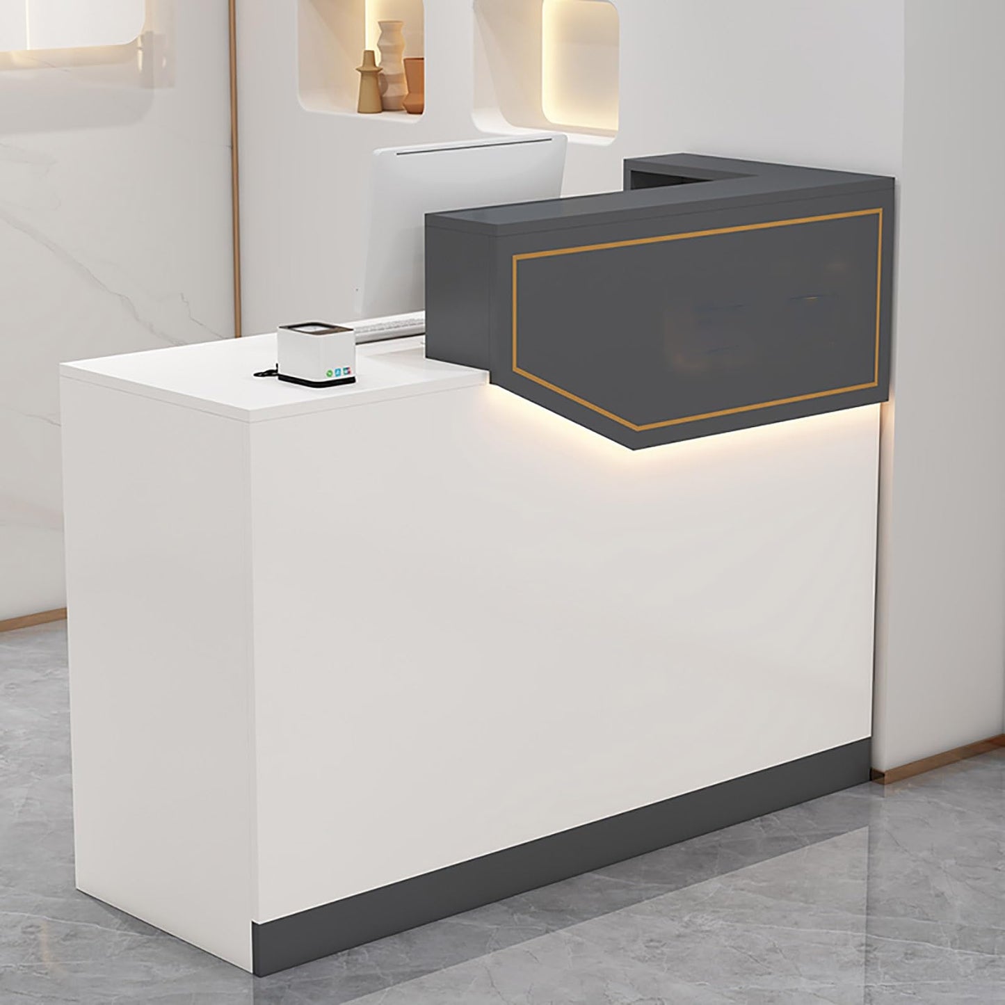Salon Reception Desk with Counter,Front Office Reception Desk for Small Spaces,Office Front Desk Reception with counte, with Lockable Drawers, Suitable for Hotels, c