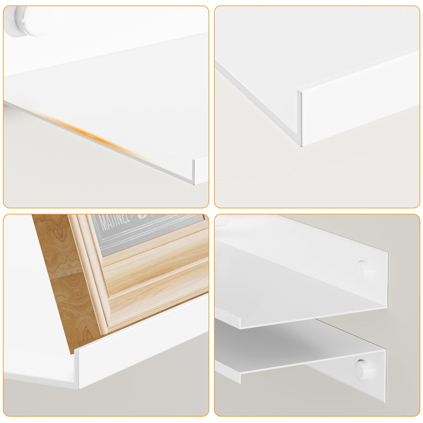 Wisfame Small Floating Shelves for Wall, Metal Adhesive Wall Shelf 2 Pack, Modern Display Shelf for Living Room, Bedroom, Bathroom Decor (White, 8 Inch)