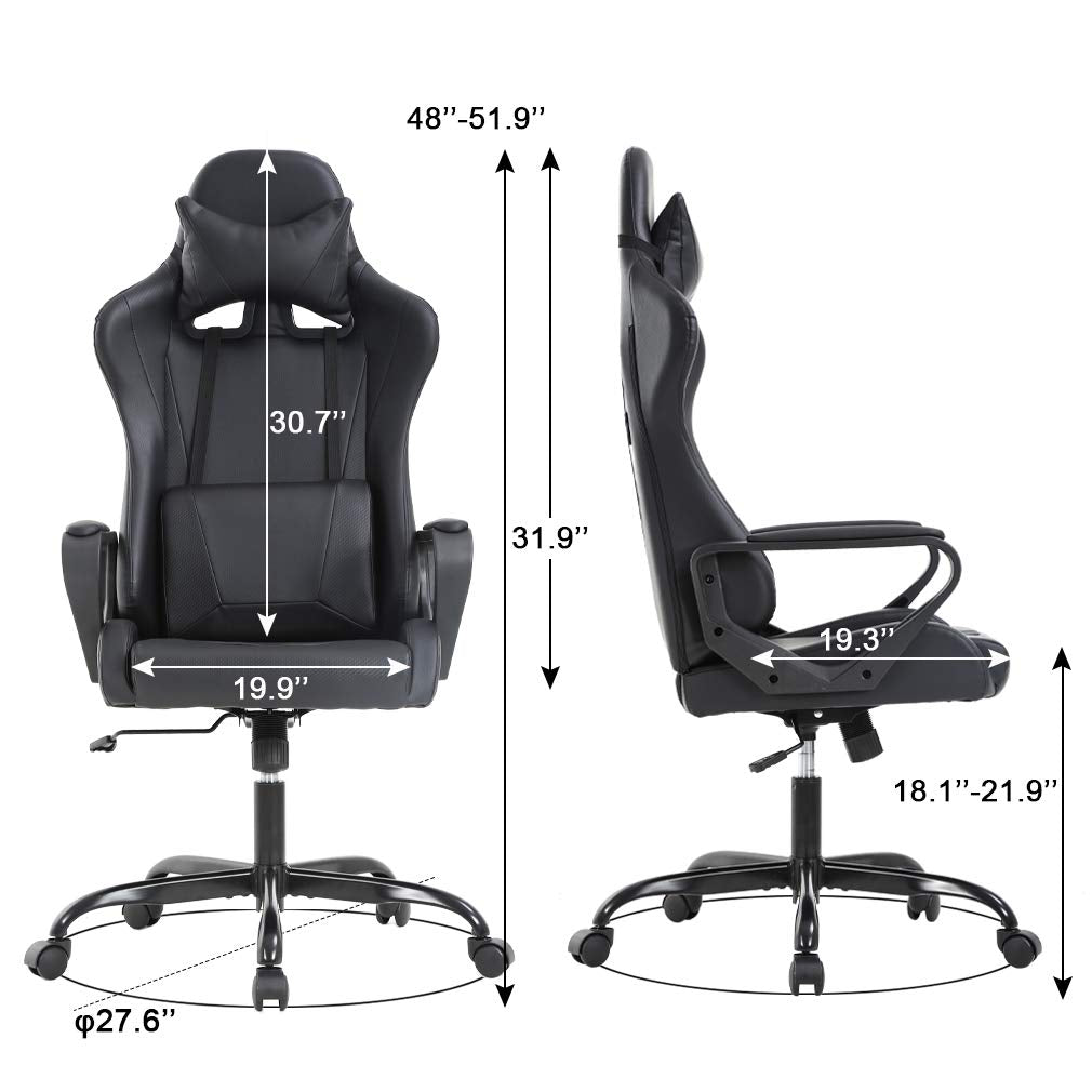 BestOffice Gaming Chair Office Chair Desk Chair Swivel Rolling High Back PU Leather Executive PC Adjustable Massage Racing Computer Chair with Lumbar Support Headrest Armrest Task Chair(Black)