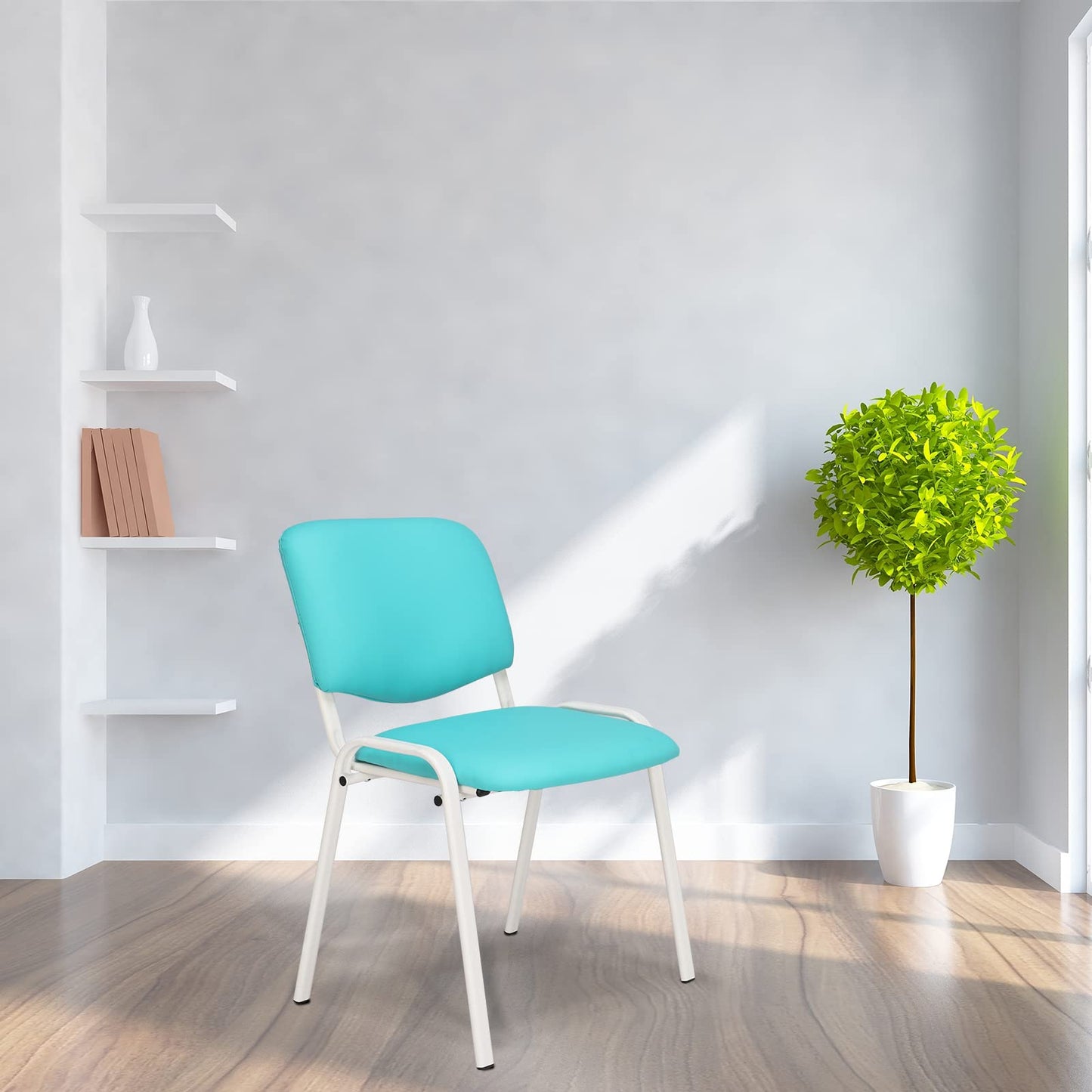 VINGLI Blue Waiting Room Chairs, 5-Pack PU Church Chairs Conference Stackable Office Guest & Reception Stacking for Meeting, Lobby, Simple&Space-Saving Pu-blue