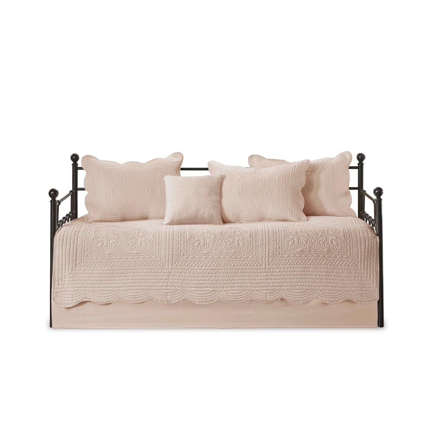 Madison Park Daybed Cover Set-Trendy Damask Quilting with Scalloped Edges All Season Luxury Bedding with Bedskirt, Matching Shams, Decorative Pillow, 75"x39", Tuscany Blush, 6 Piece