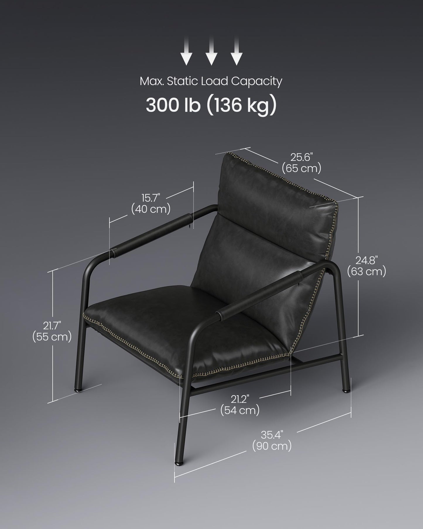 VASAGLE EKHO Collection - Accent Chair, Metal Framed Armchair, Synthetic Leather with Stitching, Mid-Century Modern, Sling Chair for Living, Bedroom, Reading Room, Lounge, Ink Black ULAC014B01