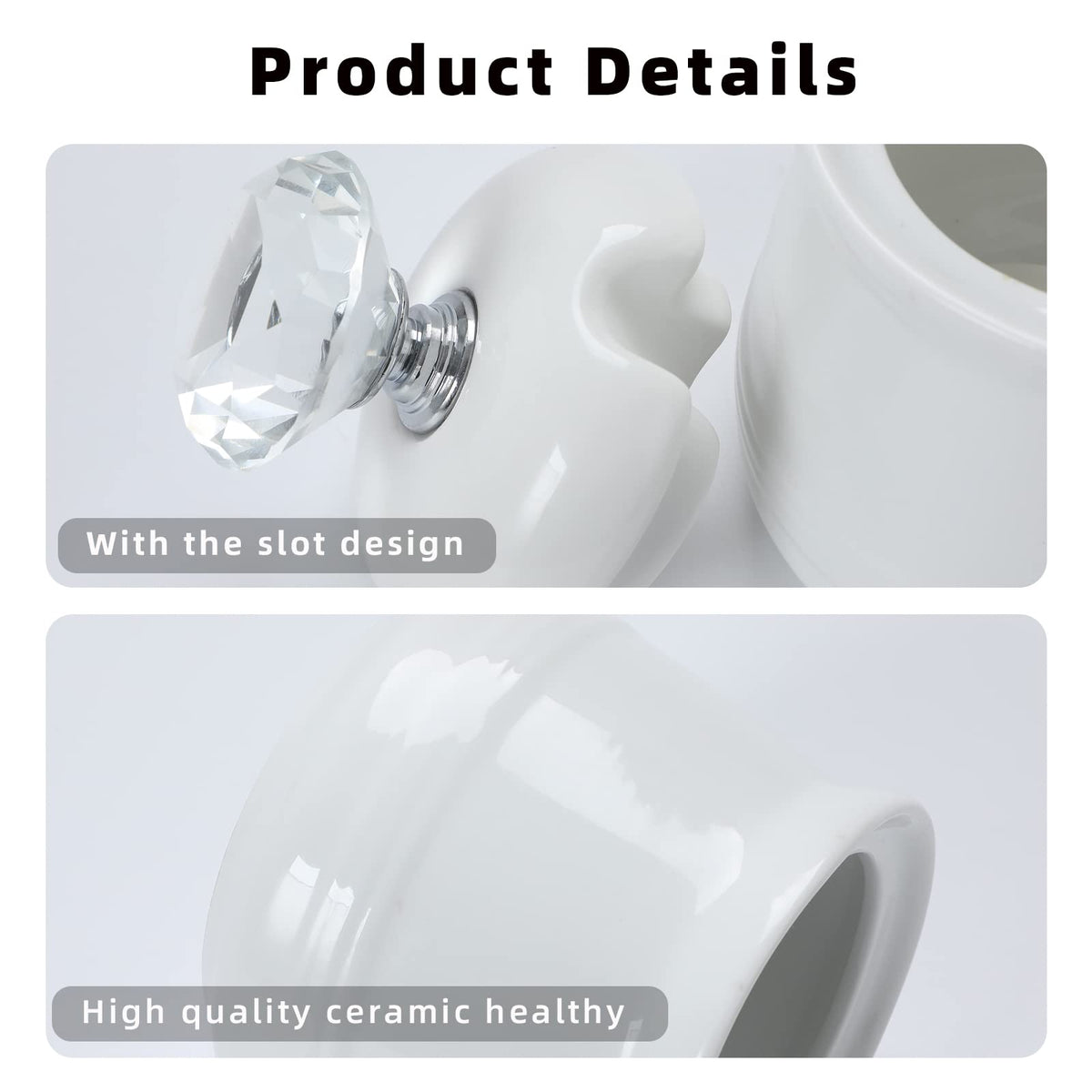 ONTUBE Ceramics Sugar Bowl with Crystal Lid and Spoon 12oz, Silver